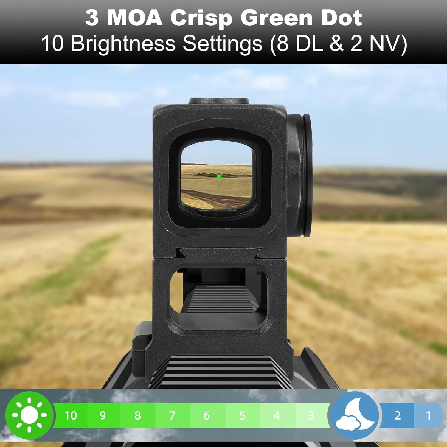 Enclosed Red/Green Dot Sights for ACRO Footprint - Motion Awake - 3 MOA Closed Emitter Reflex Sight - with Adapter Plates for RMR Footprint & Glock MOS & Picatinny Rails
