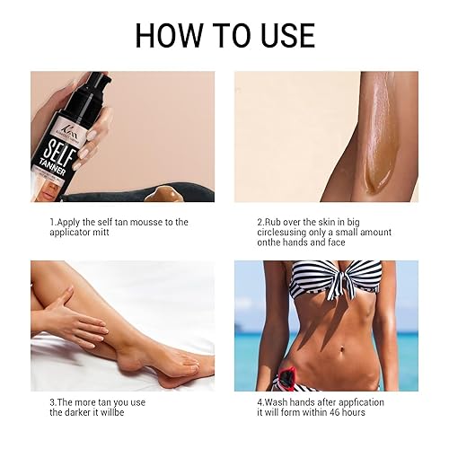 Miniatura 8 de Loción autobronceadora natural Self Tanner, loción bronceadora sin sol para cara, cuerpo y piernas, hidratante de bronceado gradual para piel clara