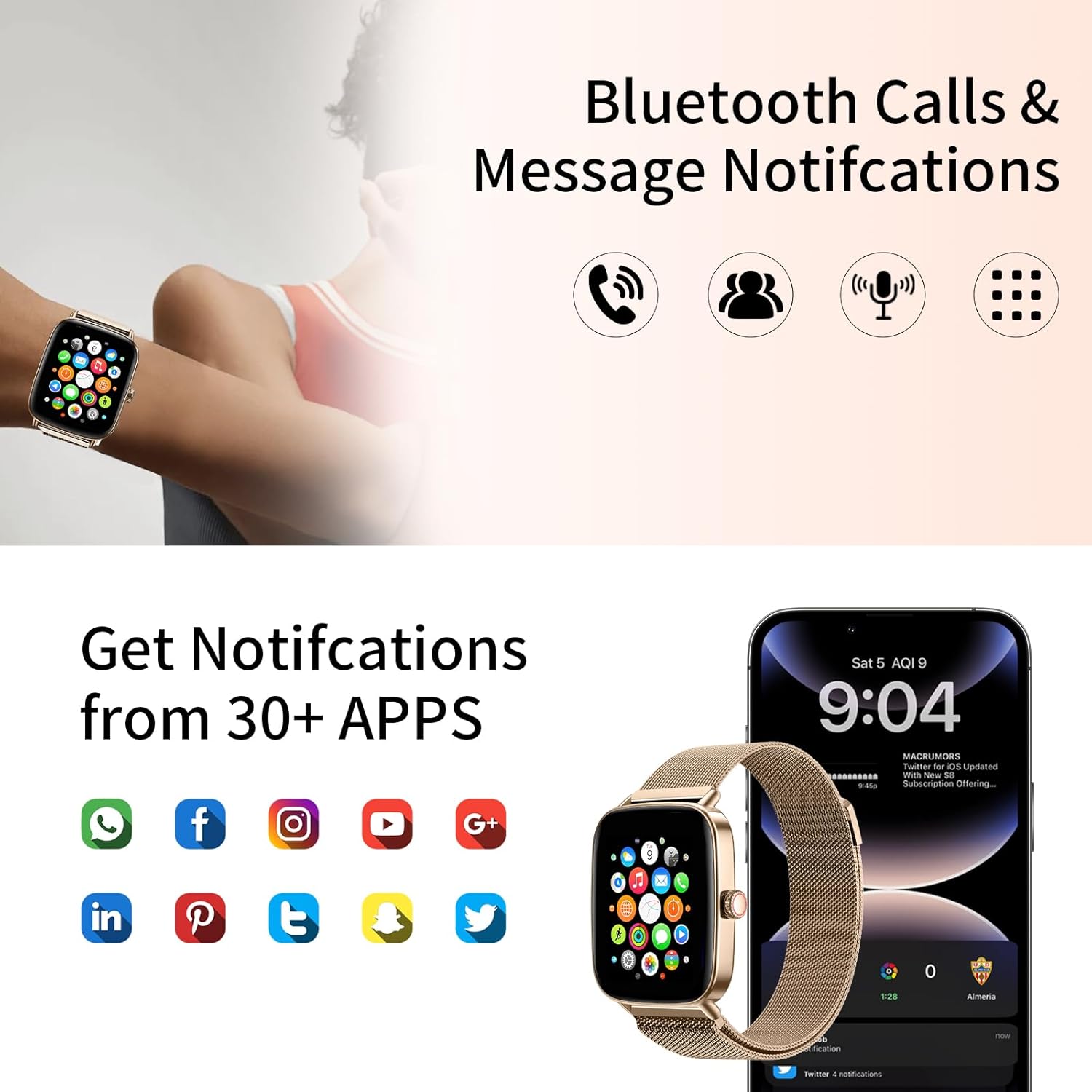 J-CD Smart Watch for Women, 1.85 inch Large Screen, Support Make Voice/Bluetooth/Sports Mode, Fitness Trackers/Heart Rate/Calories/Sleep Monitor, Compatible with Android/iOS, IP68 Waterproof