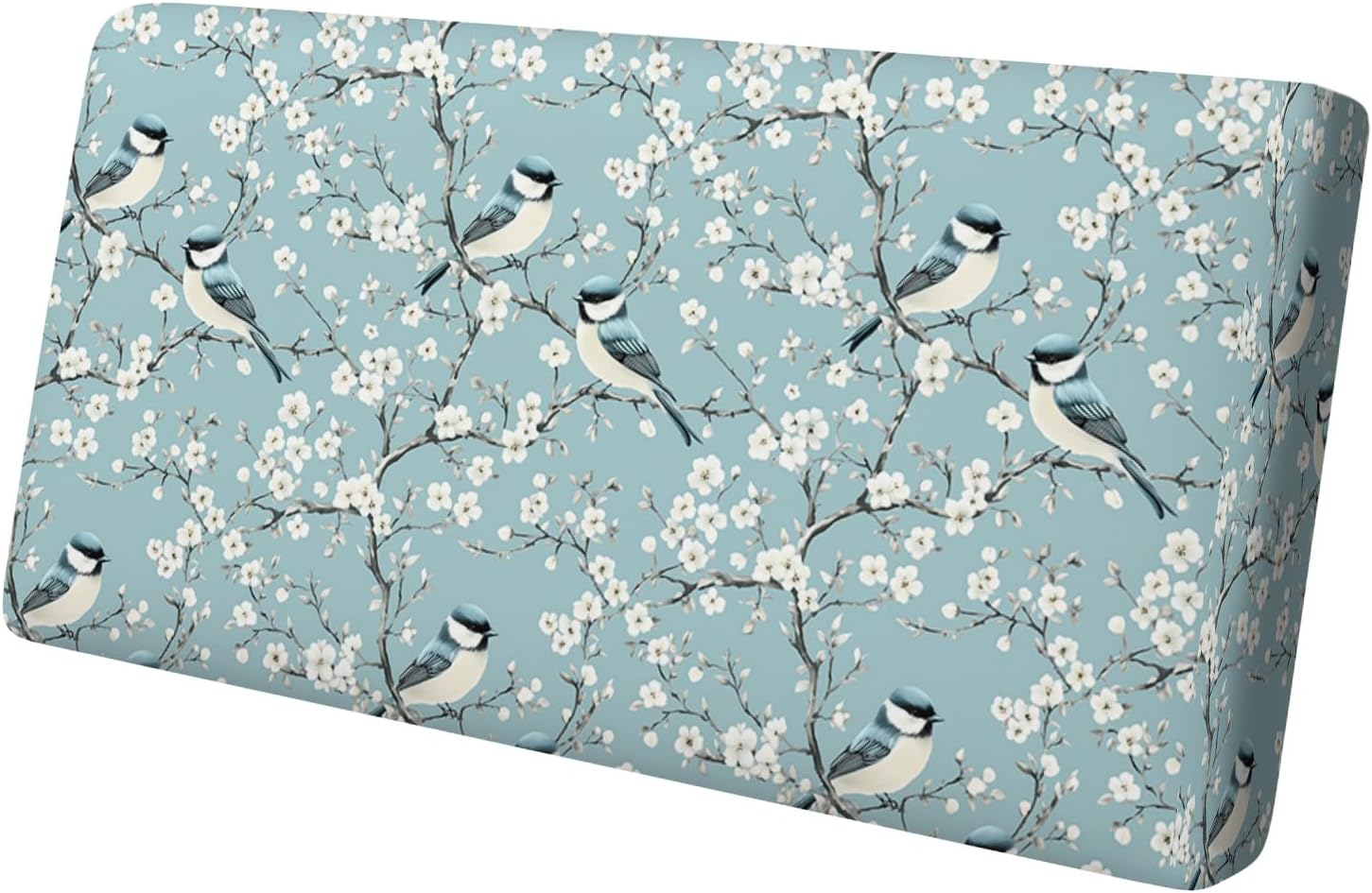 Loveseat Cushion Cover, Blue Bird Blossom Slipcover, Washable, 52x28x9