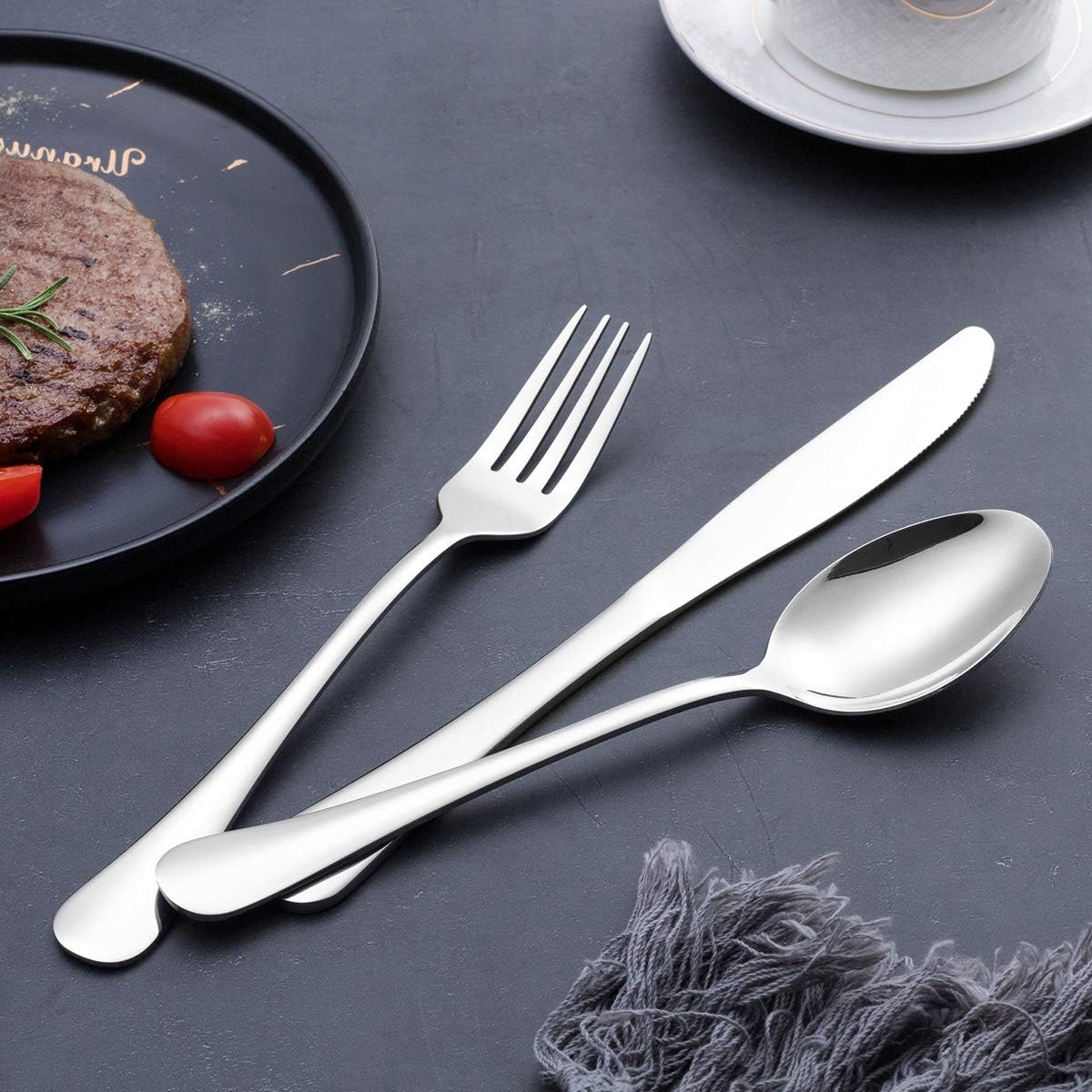 Silverware Set 20-Piece, Stainless Steel Flatware Set for 4, Modern Eating Cutlery Utensils Tableware Sets, Including Forks/Spoons/Knives Set for Restaurant, Mirror Polished, Dishwasher Safe