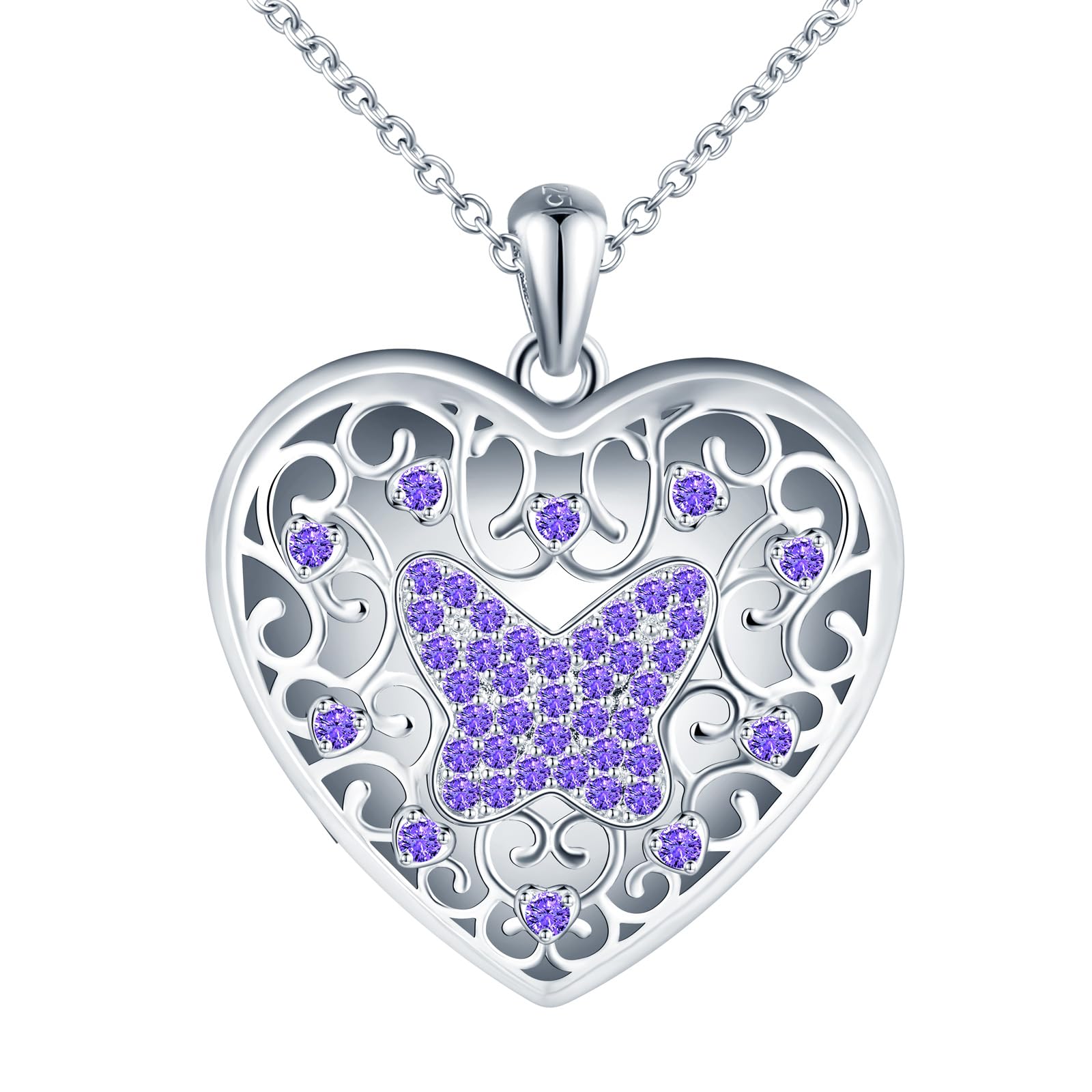 Herz Medaillon zum Öffnen für Bilder Halskette Damen Silber 925 mit Zirkon: Schmetterling Foto Kette Skelett Bilder Anhänger Halskette-Vintage Amulett Schmuck-Geschenk für Frauen Mama Freundin Mädchen