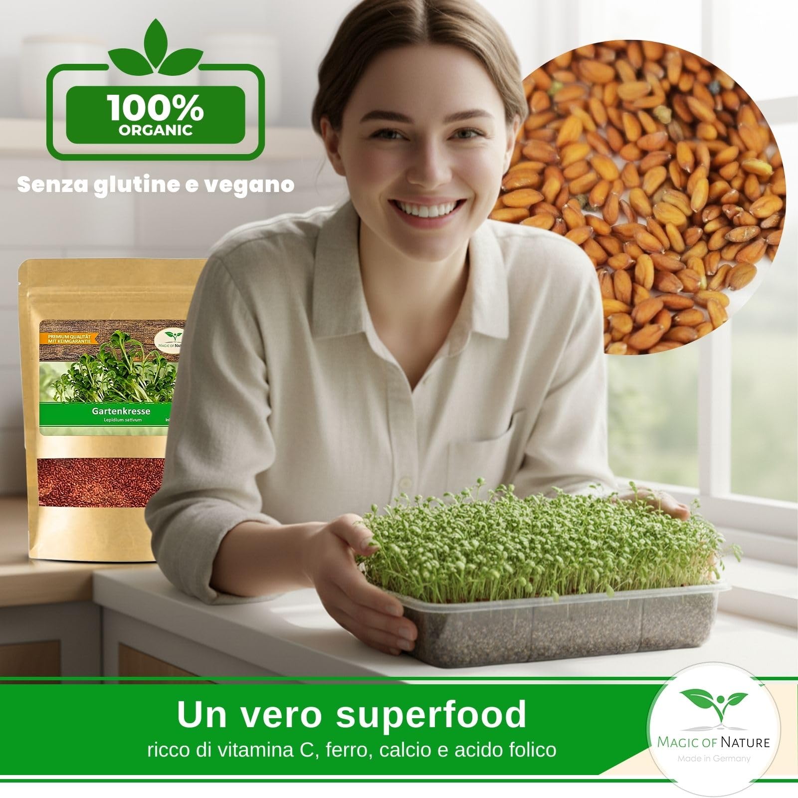 1kg Semi di Crescione – Sana Alimentazione Vegana – Sementi di Crescione Inglese Formato Scorta Freschi & Alta Germinazione – Lepidium sativum
