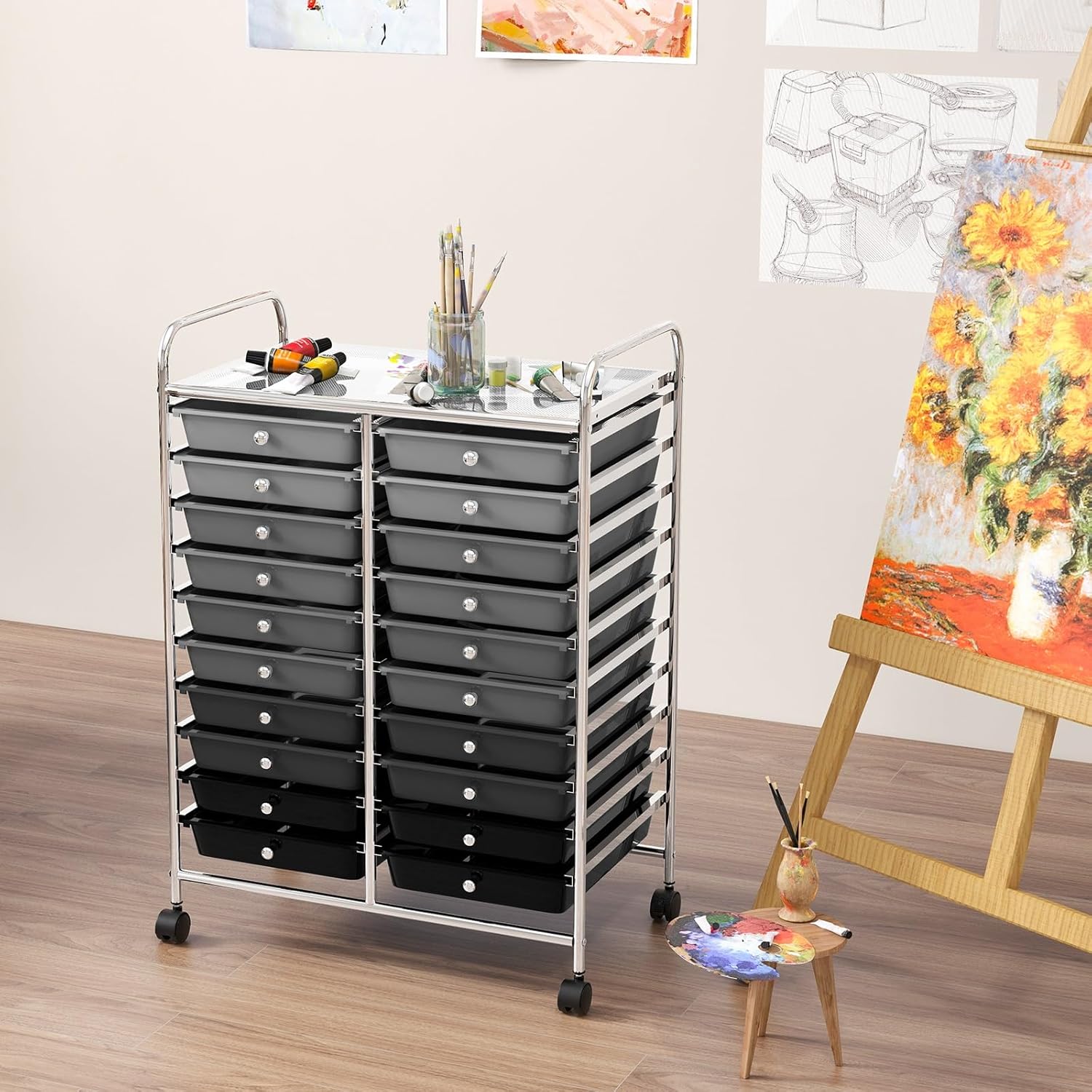 MAT EXPERT 12-Drawer Rolling Storage Cart, Mobile Utility Cart on Wheels, Removable Storage Drawers for Home, Study, Office, School,Paper Organizer (Gradient Grey, 20 Drawer)