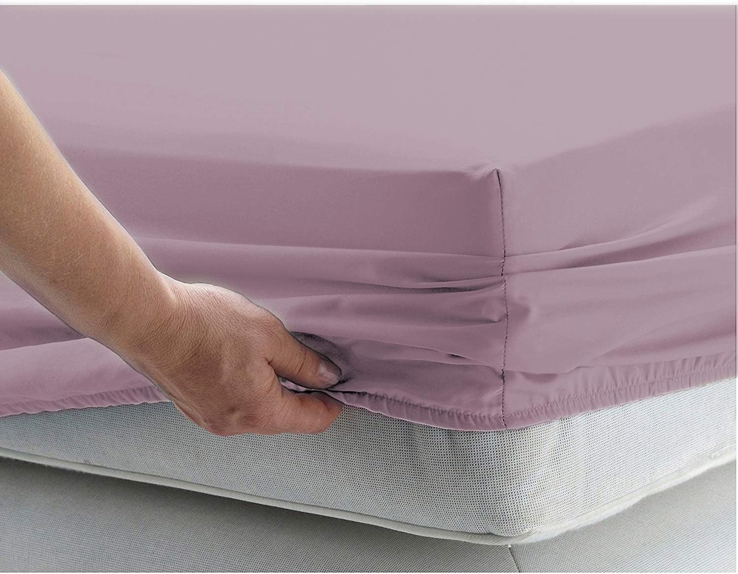 RENAURAA 600 Thread Count Cotton Rich, 5 Piece Sheet Set, 16" Deep Pocket, Lace Hem, Soft & Smooth Sateen Weave, Hotel Quality (Purple Ash, Split King)