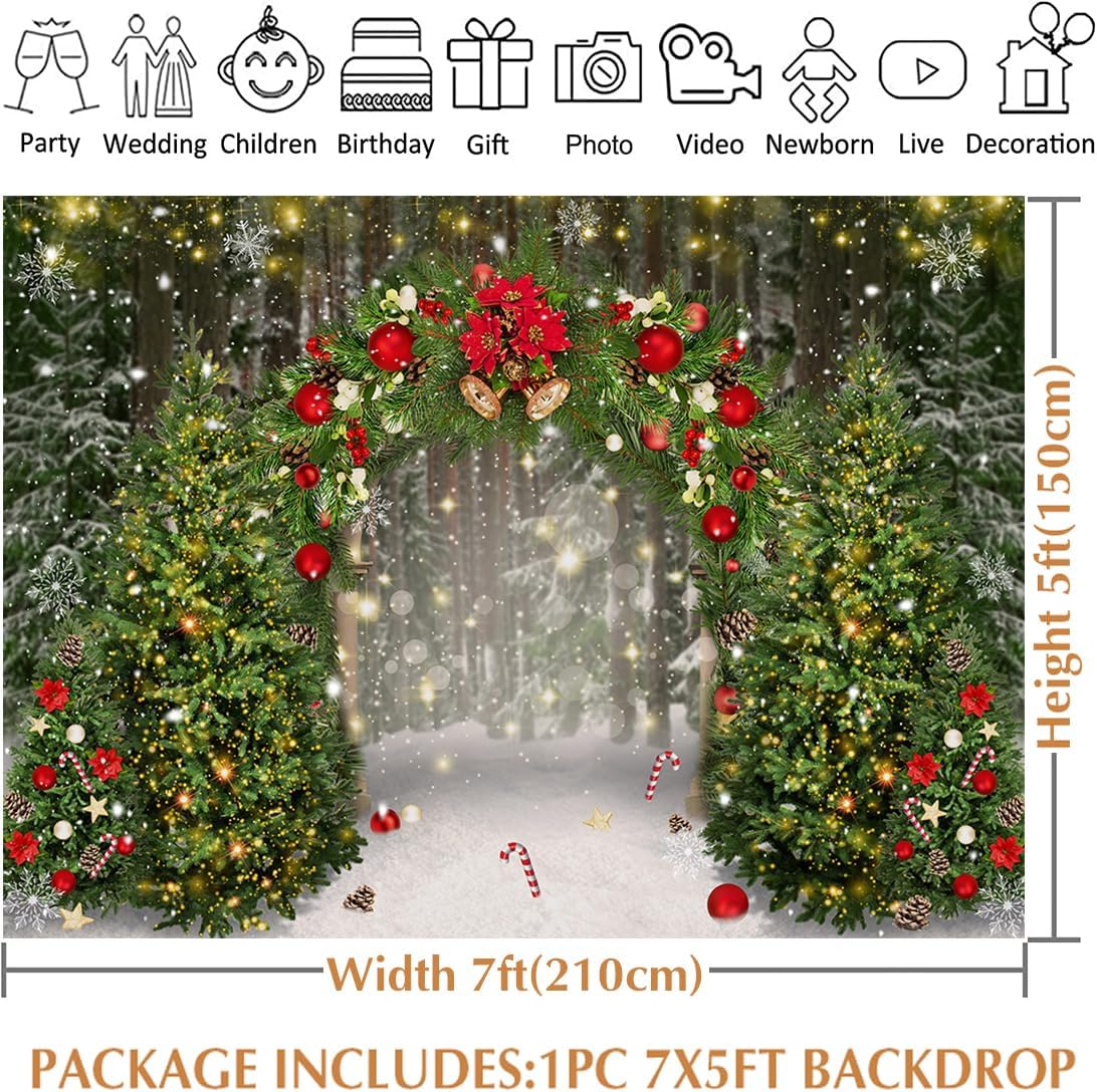 Avezano 7x5ft Christmas Backdrop Christmas Photo Backdrop Winter Snowy Forest Photography Background Holiday Party Decorations Photo Props