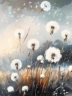 PUAGEMTI 5D Dandelions in The Wind Diamond Painting Kits Dandelion for Adults, Full Round Diamond Art Craft, Personalized Wall Decoration, Gift for Any Occasion 12x16 inch