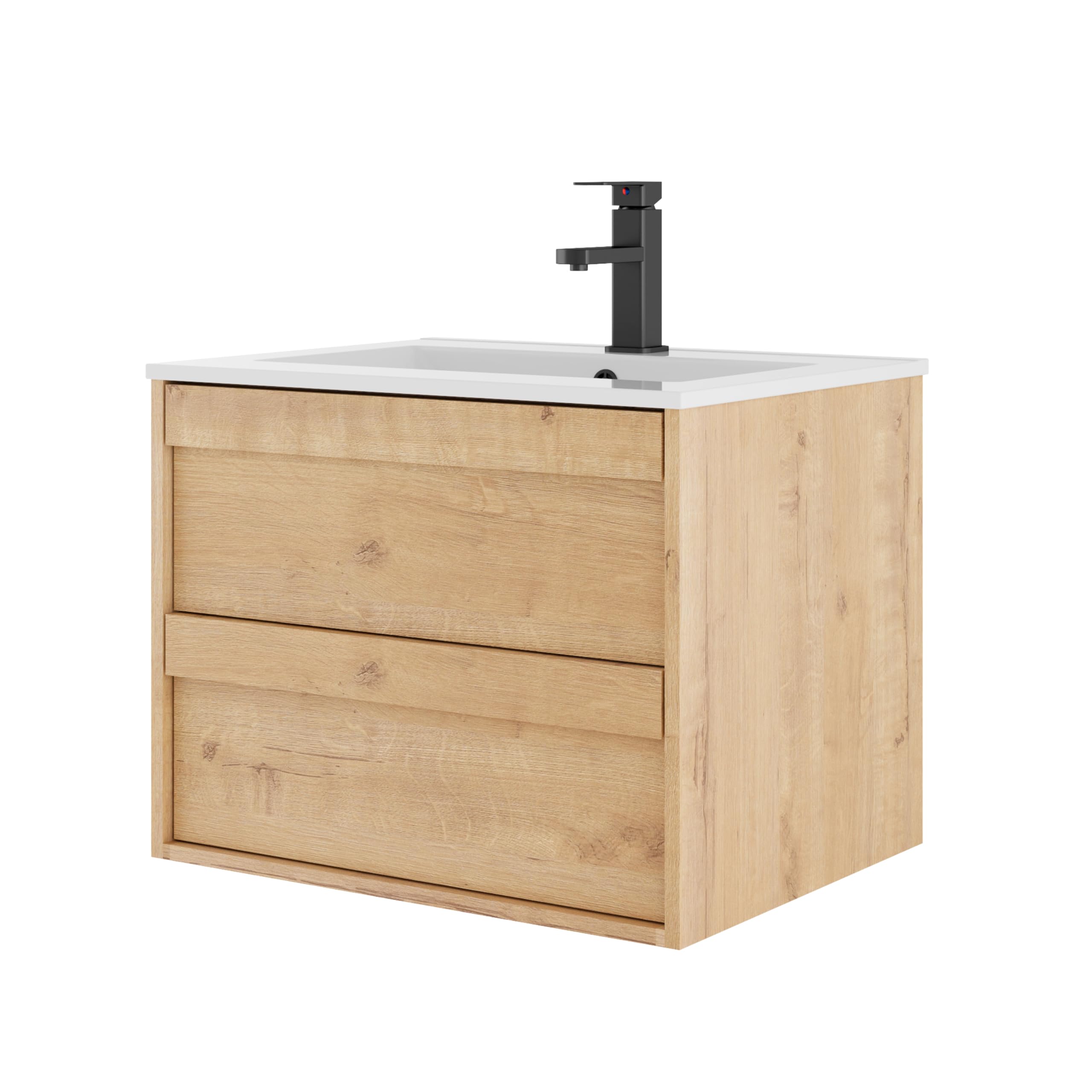 UEV Waschtisch mit Unterschrank, Waschbeckenunterschrank 60cm hängend, mit Soft-Close-System, Waschplatz, Aufsatzwaschbecken, Badezimmmer Möbel für Gäste WC, Badmöbel Set für Badezimmer, Natur