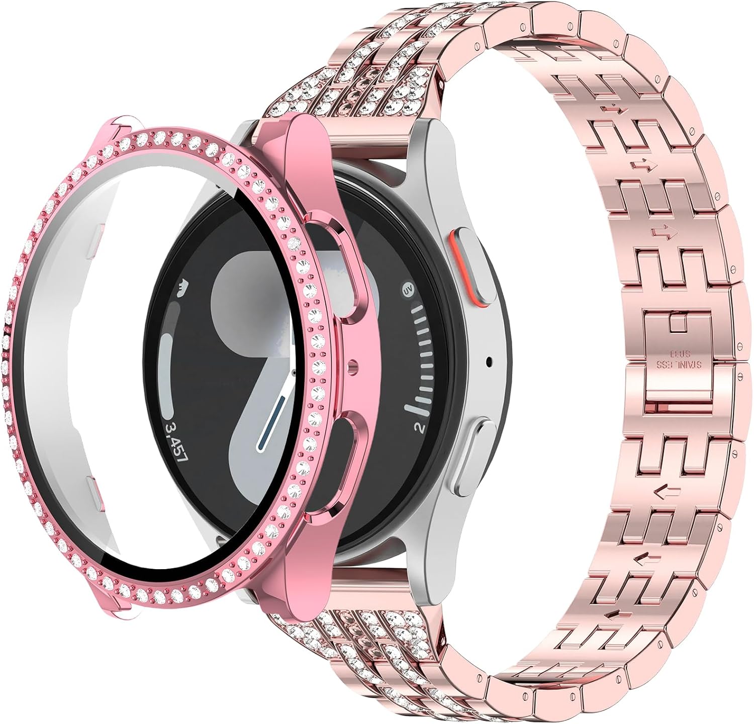 Compatible with Samsung Galaxy Watch 7 Band 40mm 44mm, Bling Metal Jewelry Strap & Protective Rhinestone Case for Galaxy Watch 7
