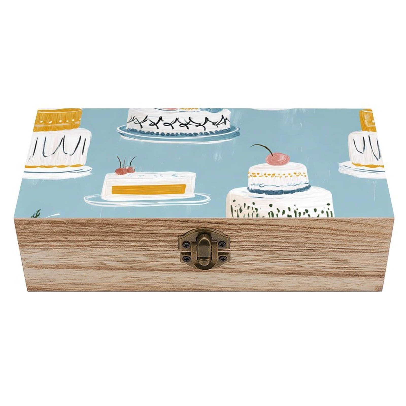HLBSDM Colorful Cakes Dessert Wooden Storage Box Craft Memory Keepsake Treasure Chest Box Jewelry Organizer