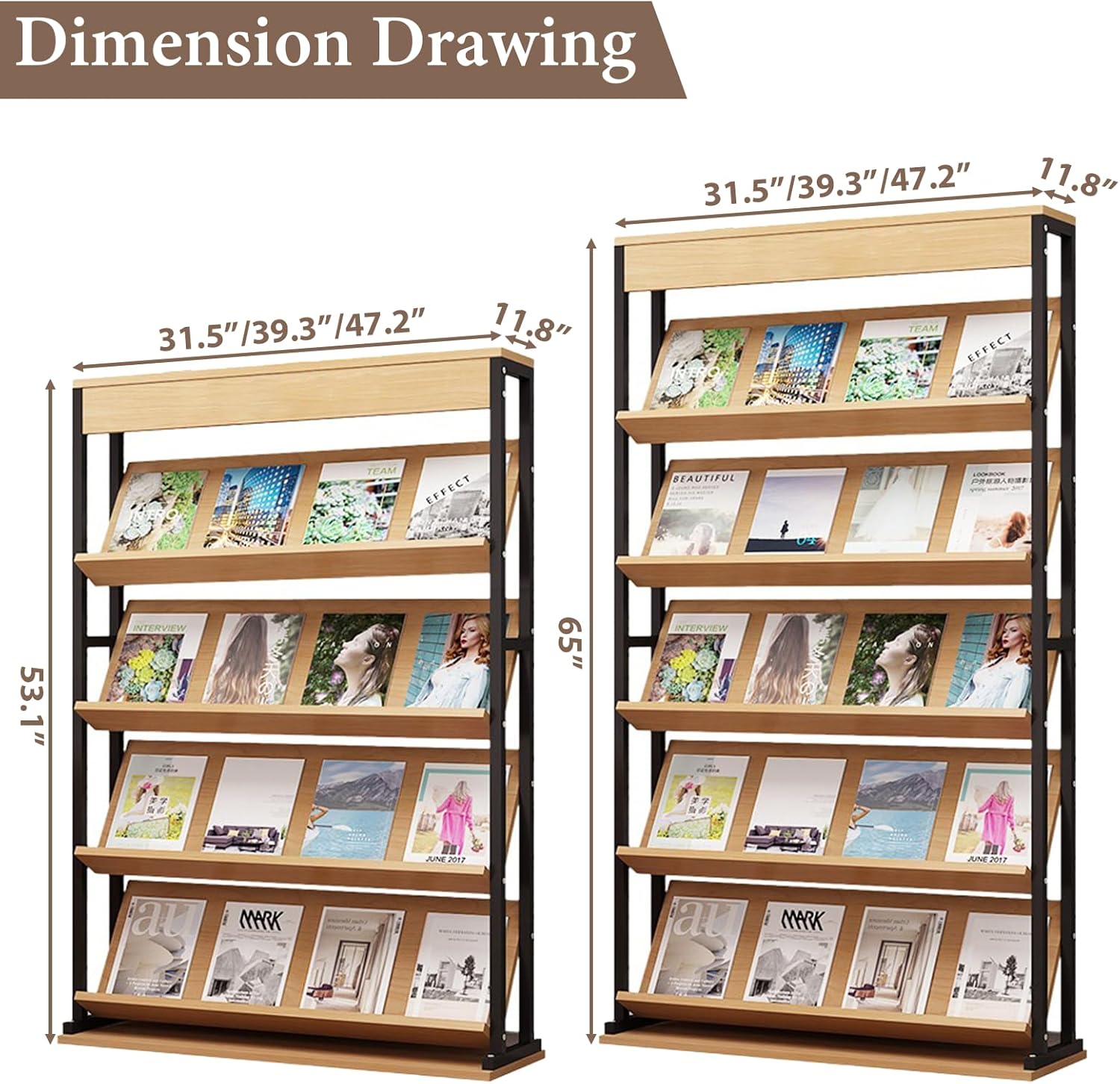 Brochure Display Rack,4/5layer Magazine Rack Floor,Modern Literature Display Stand, Heavy Duty Steel Display Shelf for Office、airport、bookstore、library