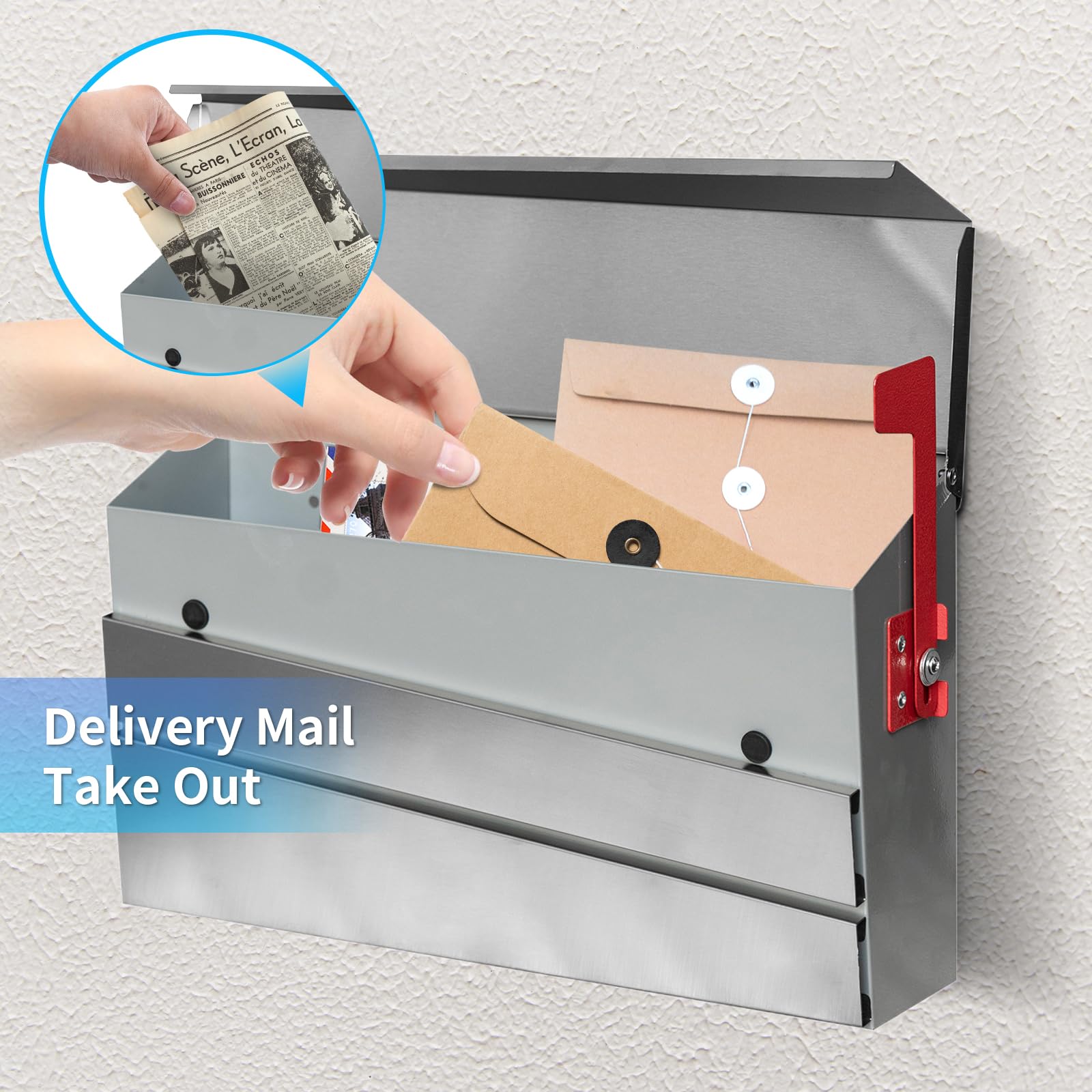 KATANABOX Hover DR Modern Wall Mount Mailbox - Stainless Steel, Lockable, Extra Large Capacity For Home Or Office - View #10