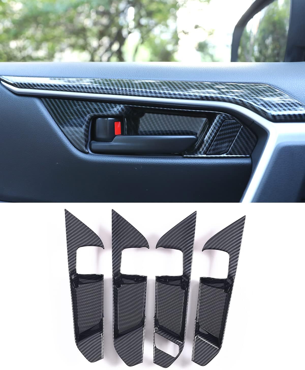 for Toyota RAV4 2025 2024 2023 2022 2021 2020 2019 Interior Door Handle Cover, Inner Protective Sratches- Proof Door Handle Trim for RAV-4- - Carbon