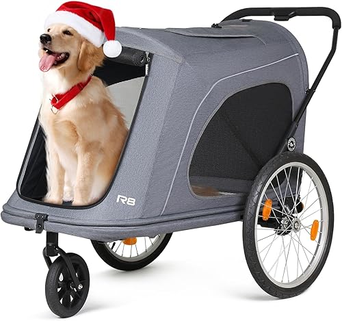 R8 Cochecito plegable extra grande para mascotas, cochecito para perros y remolque de mascotas para perros grandes de menos de 100 libras, inmóvil,