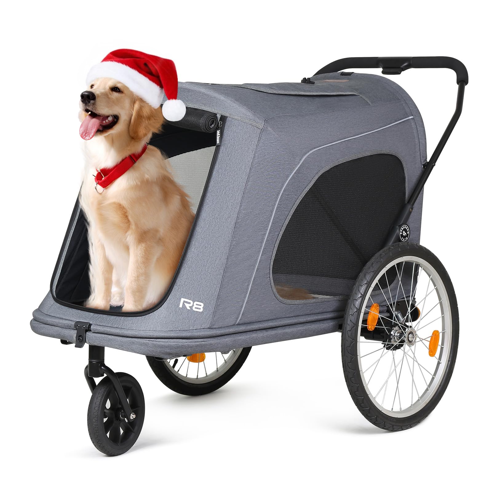 Photo 1 of Beberoad Pets R8 Extra Large Foldable Pet Stroller, Dog Stroller & Pet Trailer for Large Dogs Under 100 lbs, Unmovable, Disabled & Pregnant Dogs - Conveniently Carriable by Bike and Car, Grey