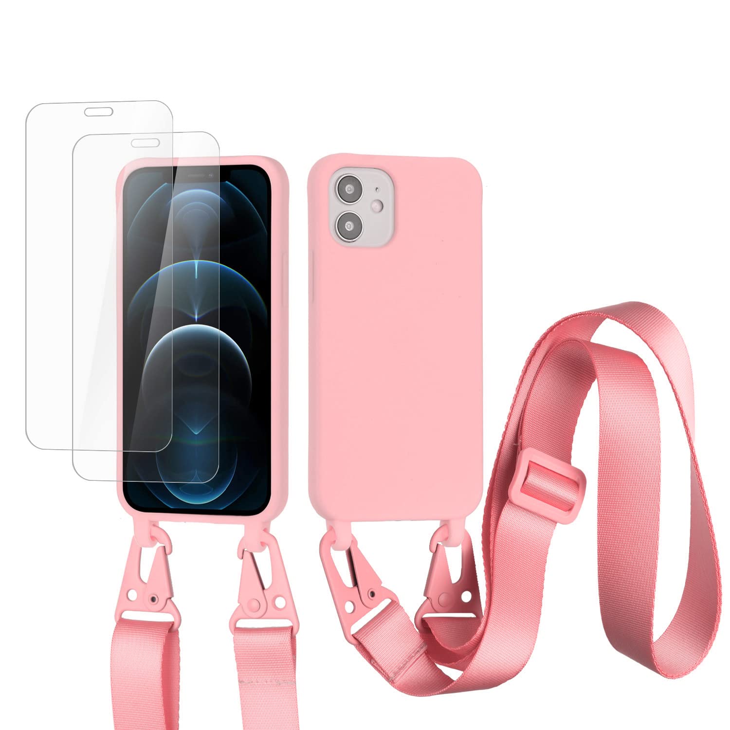 vrupin Funda Compatible con iPhone 13.con (2 x Protector Pantalla)con Cuerda Case con Ajustable Cordón.Silicona Líquida Funda-Loto Color — view 22