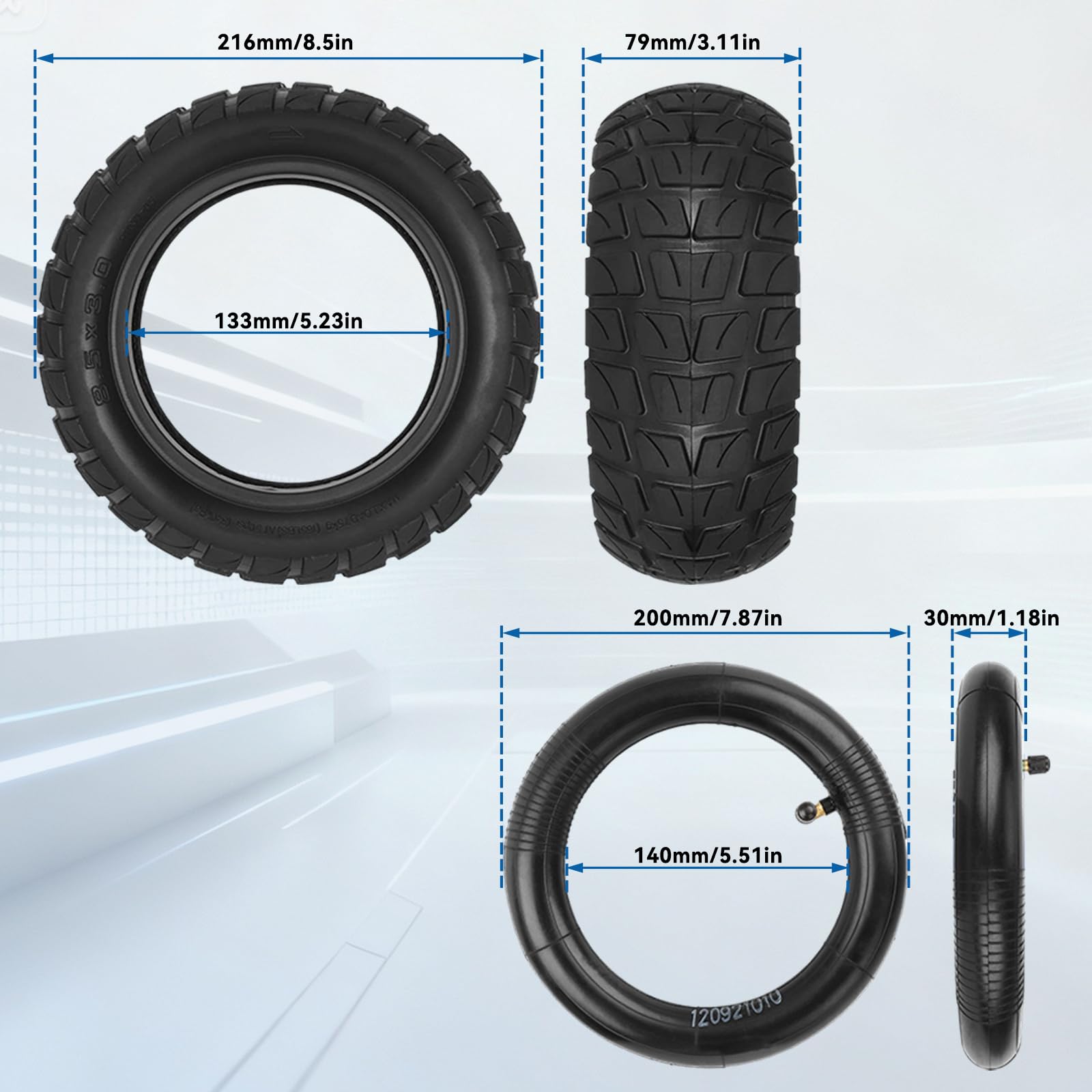 Pneu Scooter Électrique, Pneu Anti-Choc Gonflable Intérieur Extérieur 8.5x3.0 en Caoutchouc Résistant avec Adhérence Améliorée pour Remplacement de Roue E-Scooter