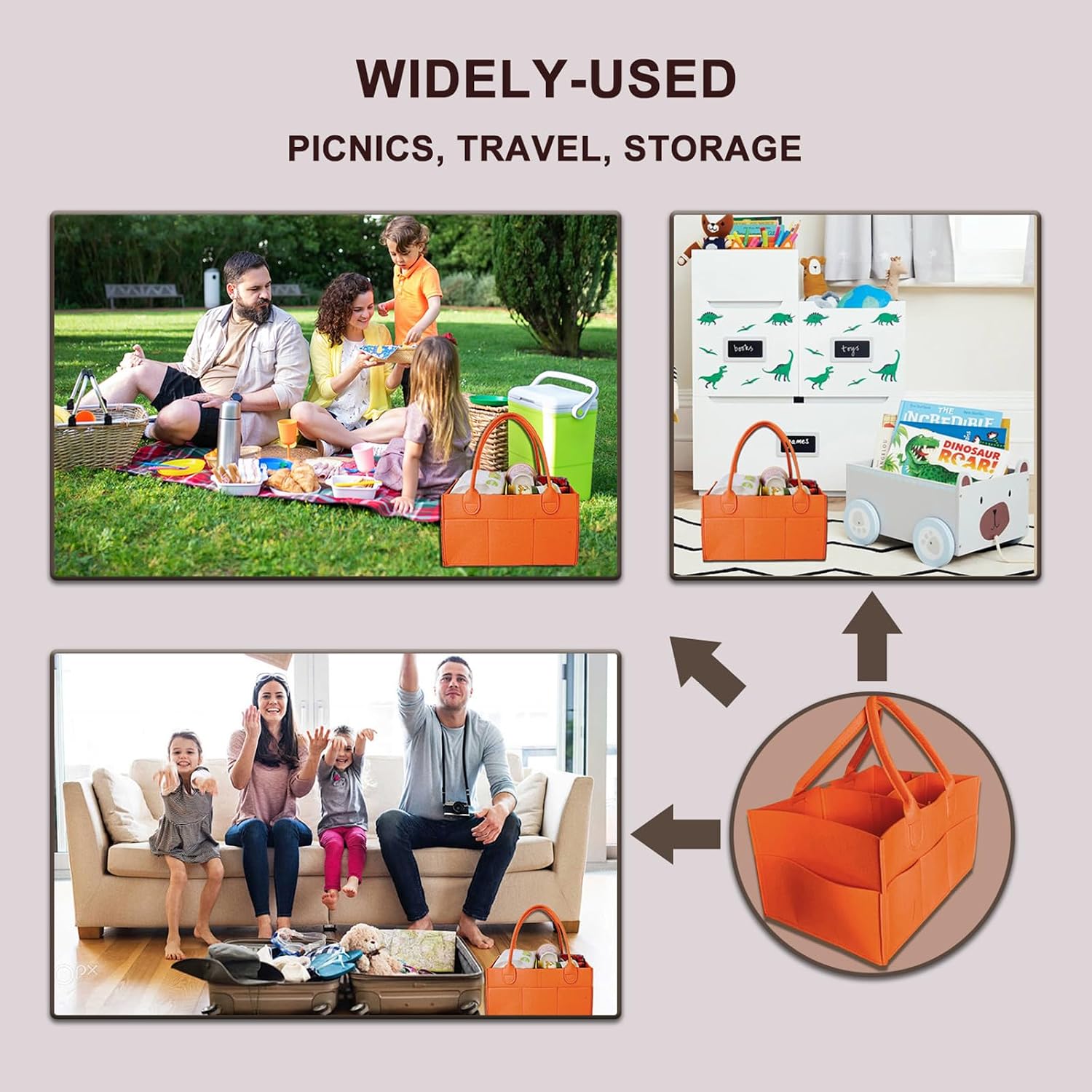 Baby Diaper Caddy is a versatile baby basket designed for nursery storage, car organization, and as a thoughtful gift for baby showers. Perfect for storing diapers and baby wipes. (Orange)