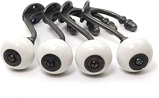 Pack of 4 - Hand Finished Shabby Chic Cast Iron Coat Hooks Ceramic Tips (White)