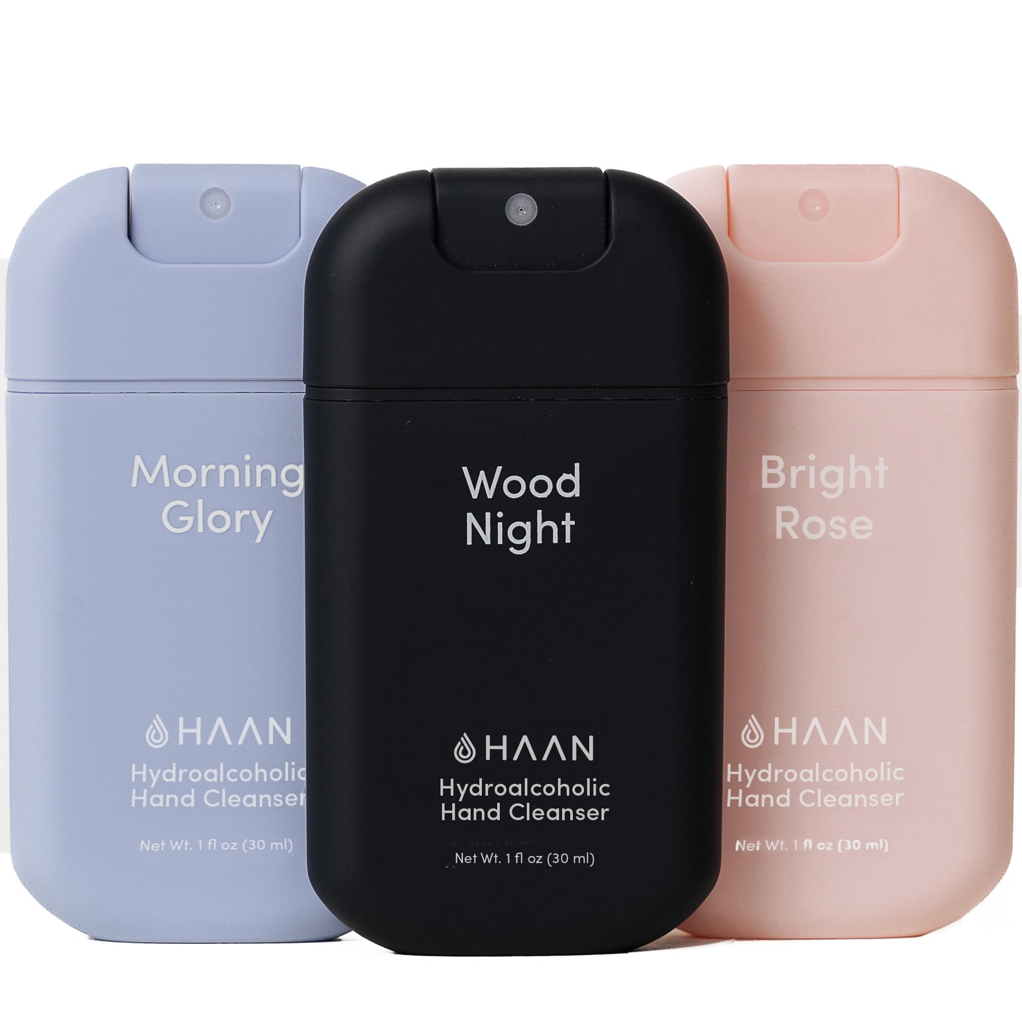 HAAN Detergente Idroalcolico per Mani 30ml, Confezione da 3 Igienizzanti Mani, Fragranze Disponibili Morning Glory, Bright Rose, Wood Night | Igienizzante Antibatterico per Mani