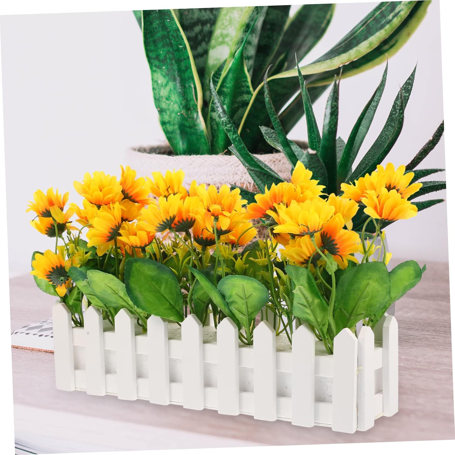 Artificial Plant with Fence Pot Faux Sunflower Arrangement for Classroom Corner Decor for Home Office Outdoor Use Vibrant and Lifelike Sunflowers