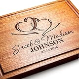Personalized Cutting Board, Custom Wedding, Anniversary or Housewarming Gift Idea, Wood Engraved Charcuterie, for Newlyweds and Couples, Two Hearts Design 027