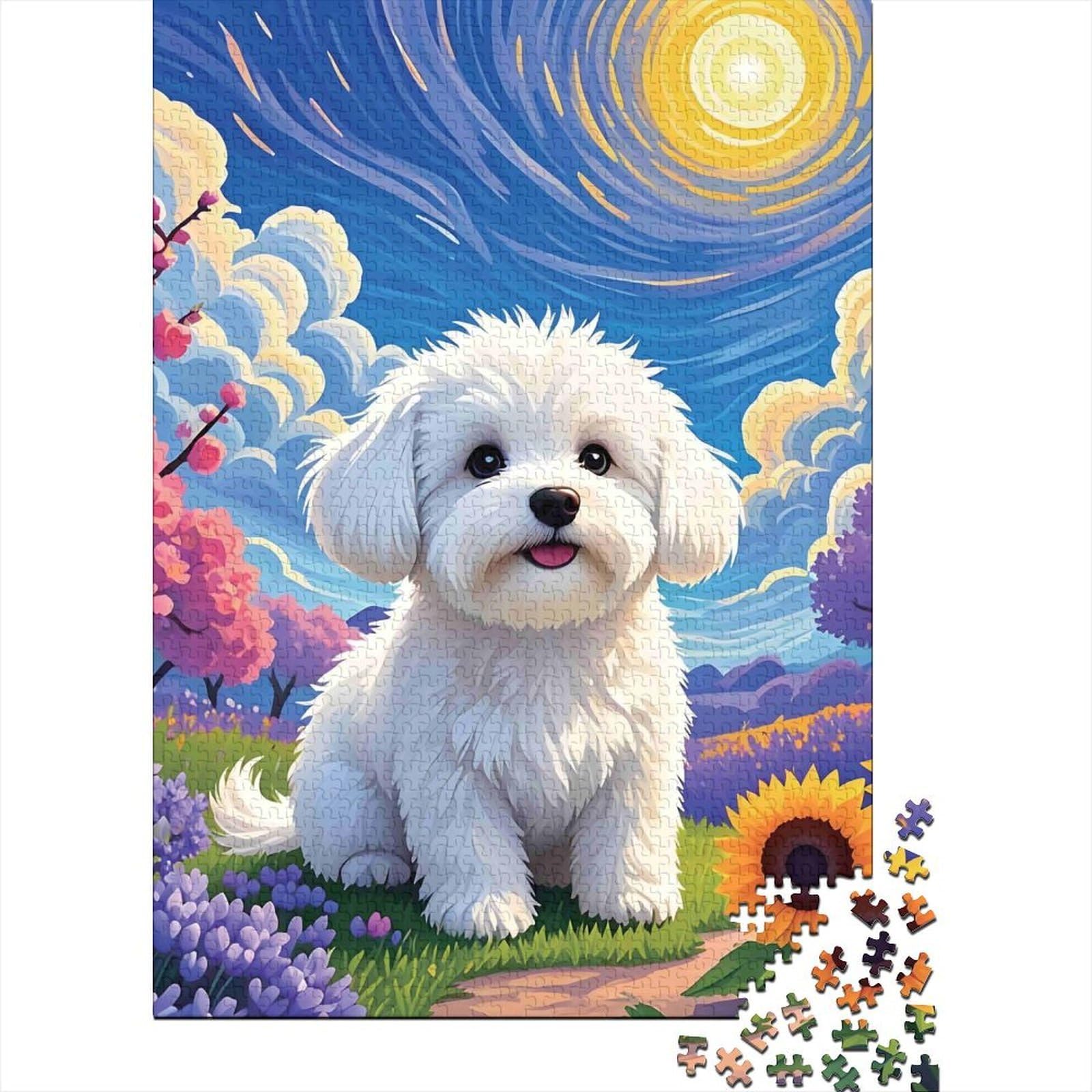 Cute White Puppy Jigsaw Puzzles Puzzles for Adults Kids. 1000 Pieces Great Gifts Challenge Toy Educational Game Home Decoration for Educational Games Gifts 38x26cm/1000pcs