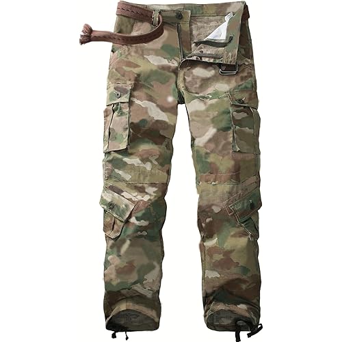 AKARMY Men's Casual Cargo Pants Military Army Camo Pants Combat Work Pants with 8 Pockets