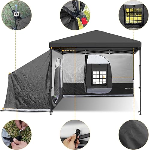 Miniatura 4 de KAMPKEEPER Tienda de campaña lateral, tienda de campaña para toldo desplegable de 10 x 10 pies, kiosco fácil de instalar, compatible con tiendas de