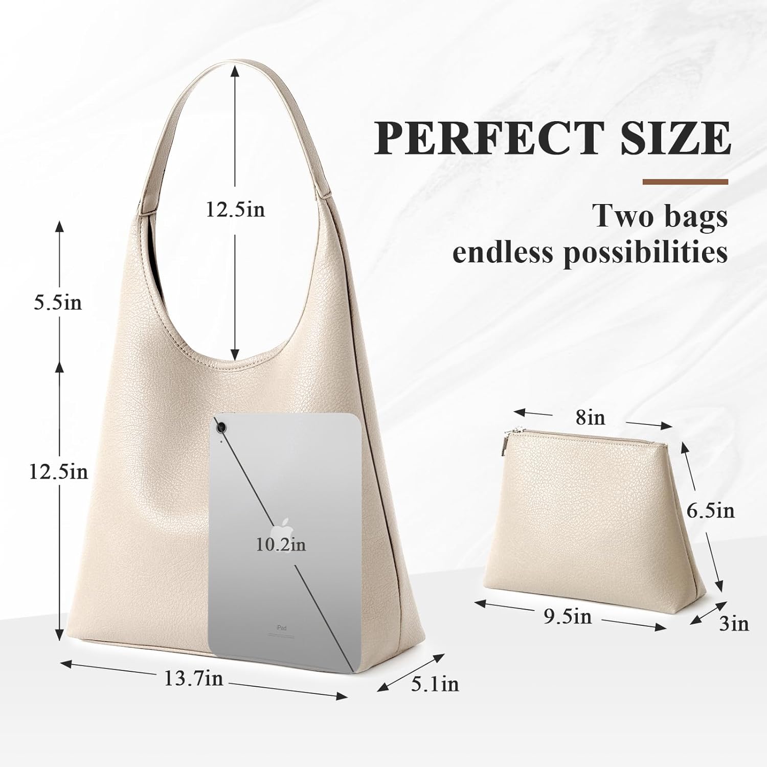 Shoulder Bag for Women, Slouchy Hobo Purse, Soft Vegan Leather Hobo Bag Handbag, Trendy Everyday Tote Style, 11'' (28cm) - Image 5