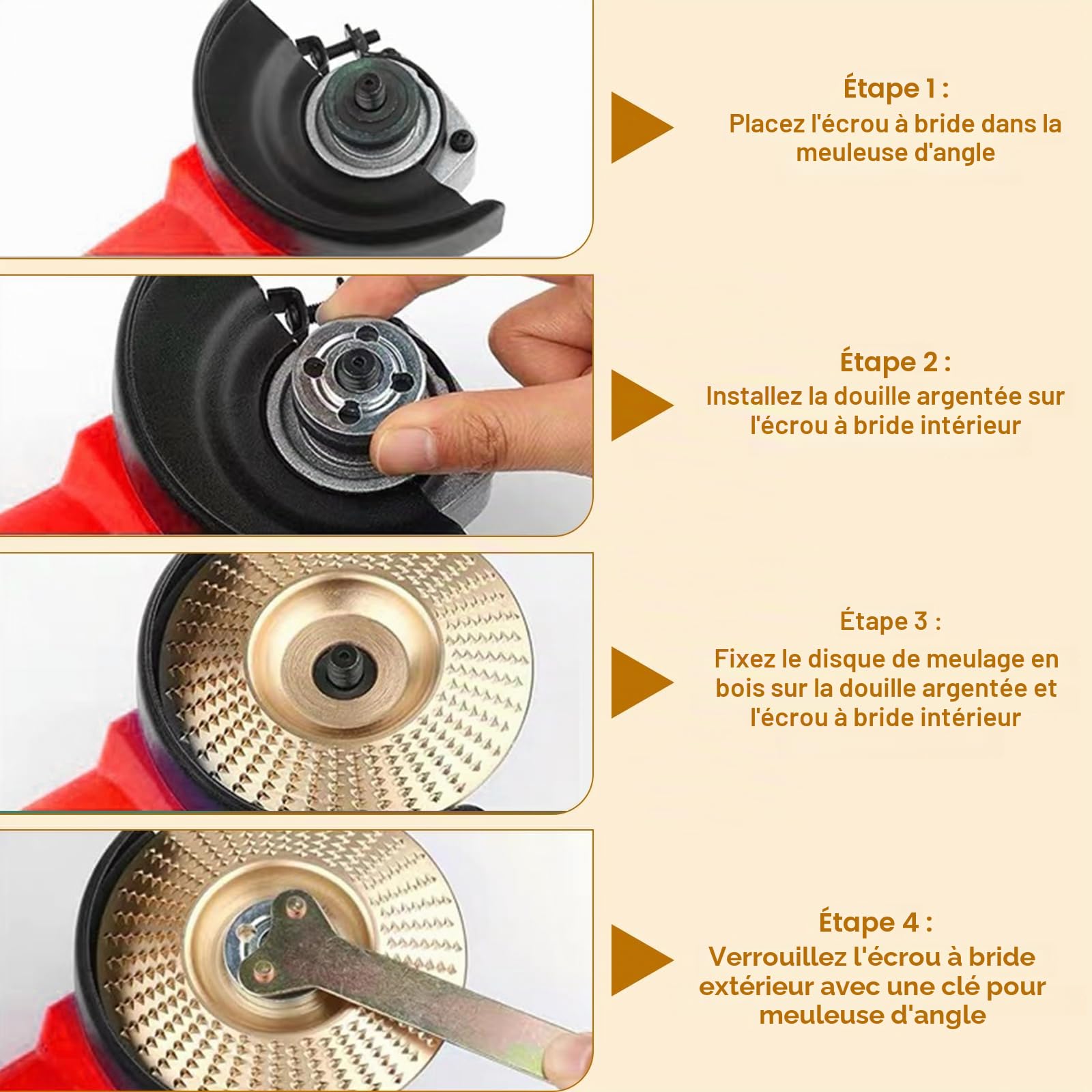 3 pièces de disques abrasifs pour bois de 125 mm, diamètre intérieur 22 mm, ensemble de disques pour meuleuse d’angle, disque de sculpture en bois, accessoires pour meuleuse d’angle, fraise pour bois
