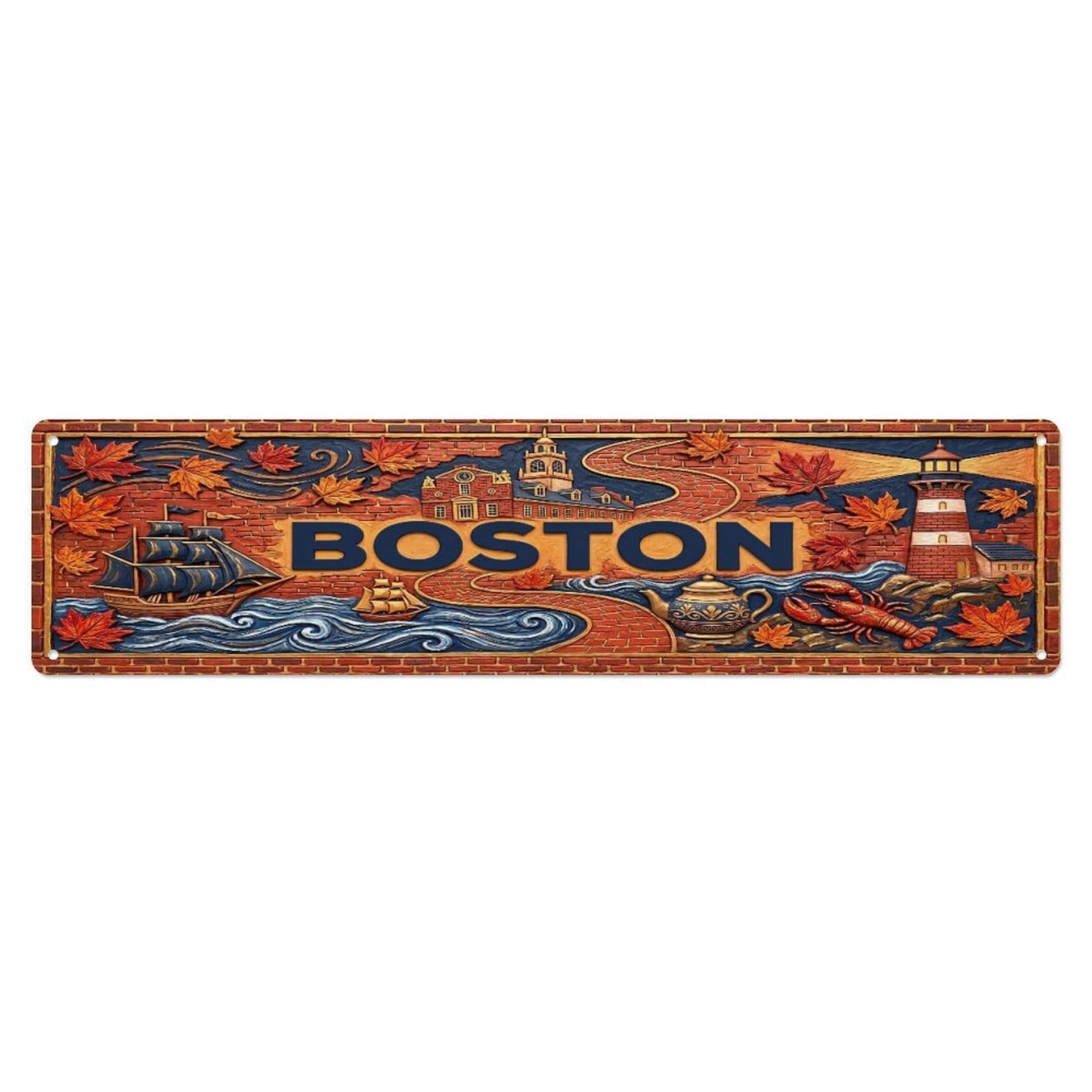 Xanthor Style Metal Tin Sign Vintage Boston Usa Flag Pattern