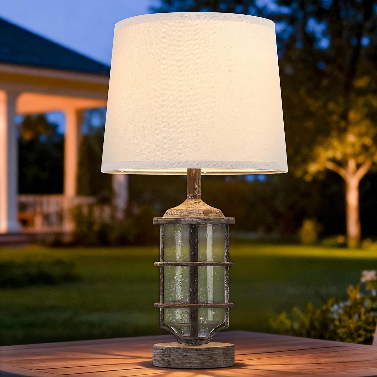 Outdoor Table Lamp, Farmhouse Lamp for Patio Table Decor with Cord, Rustic