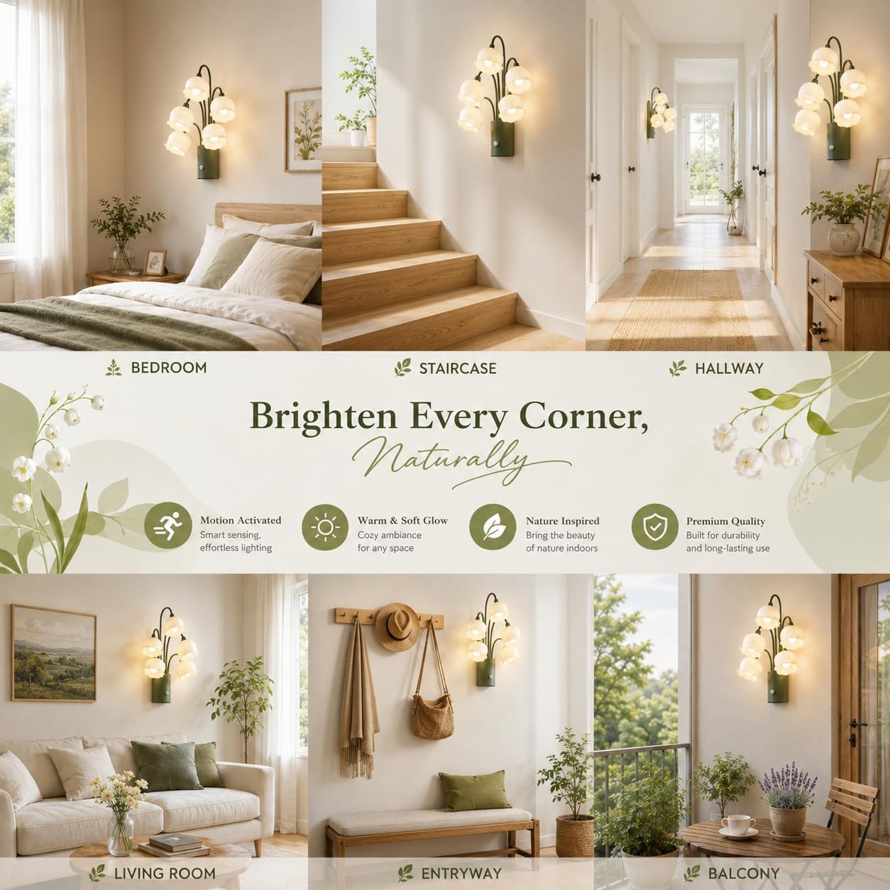 WERFOP Rechargeable Lily of the Valley Motion Sensor Wall Sconce image 3