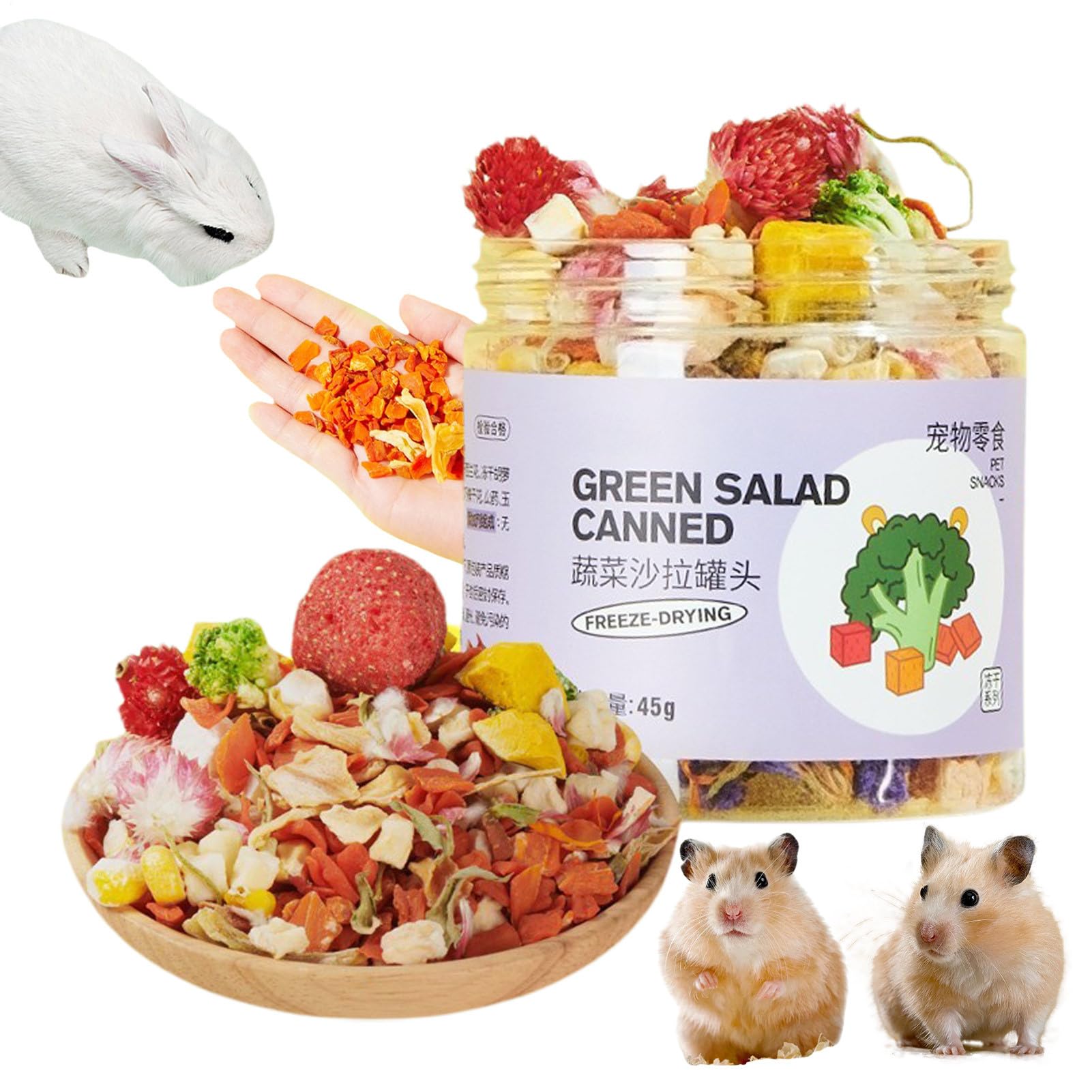 Hamster Treat - 45g Chew Toys & Bunny Snacks, 10 Types Teeth Grinding Toys For Small Animals,10 Kinds Of Dried Vegetable And Fruit Salad Grinding Toy | Healthy Bird Treats & Molar Chews For Hamsters