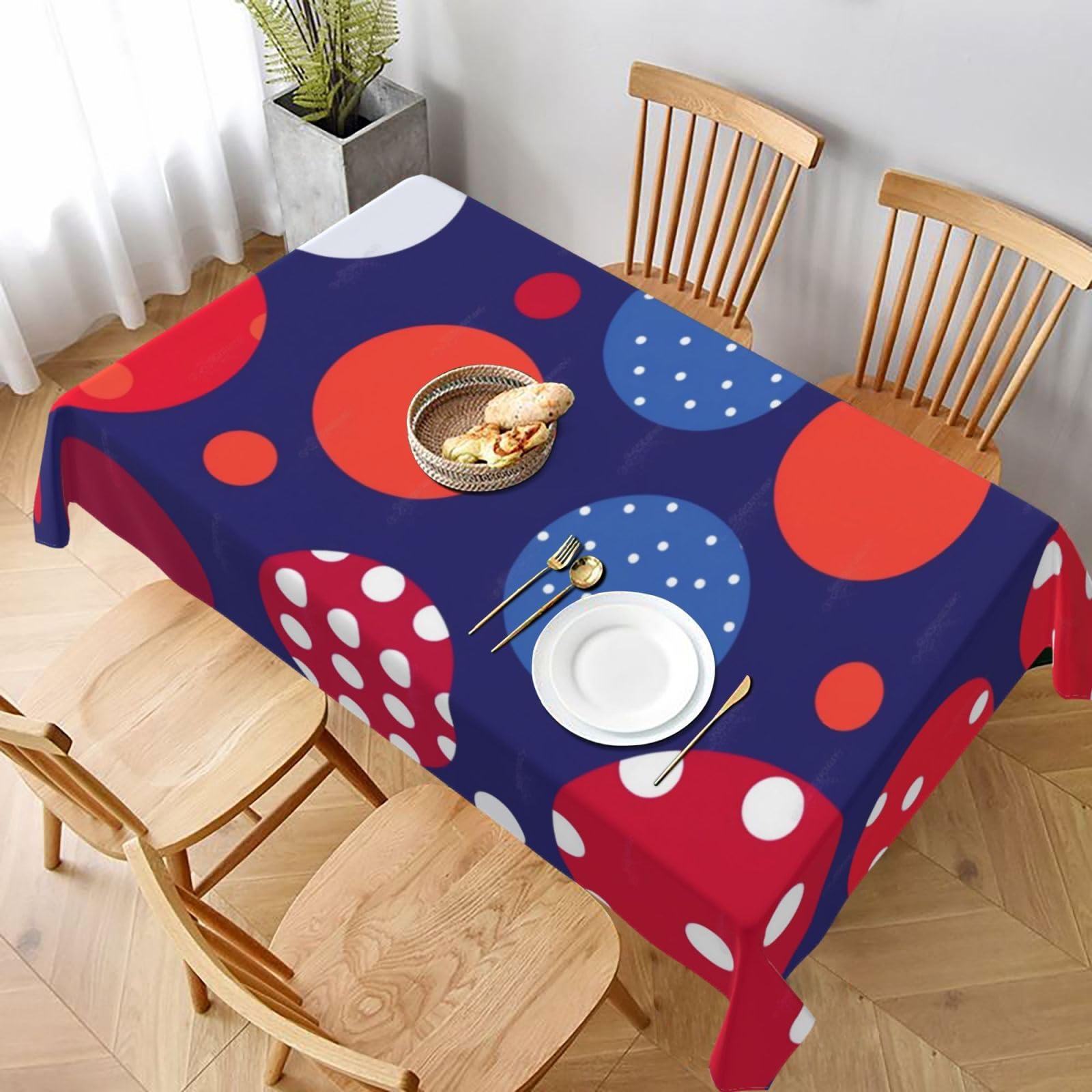 WPKJU red White Polka dot Printed Tablecloth 60x90 in Water Resistant Table Cover Washable Rectangle Table Cloth for Dining Tables