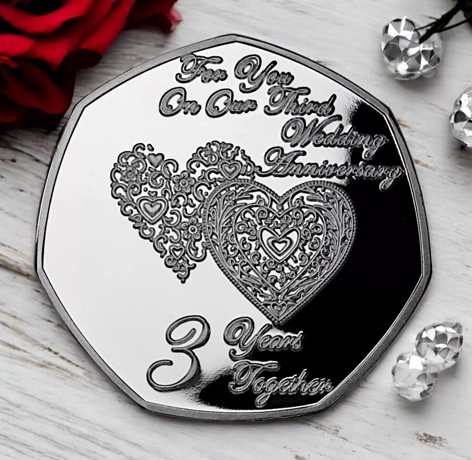 The Commemorative Coin Company Silver On Our 3Rd Wedding Anniversary Commemorative. 3 Years Together Husband/Wife/Partner Gift/Present Love/Token