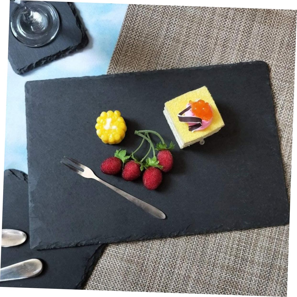 Cabilock Assiette à Sushis en Ardoise Noire Réutilisable Lot de 2