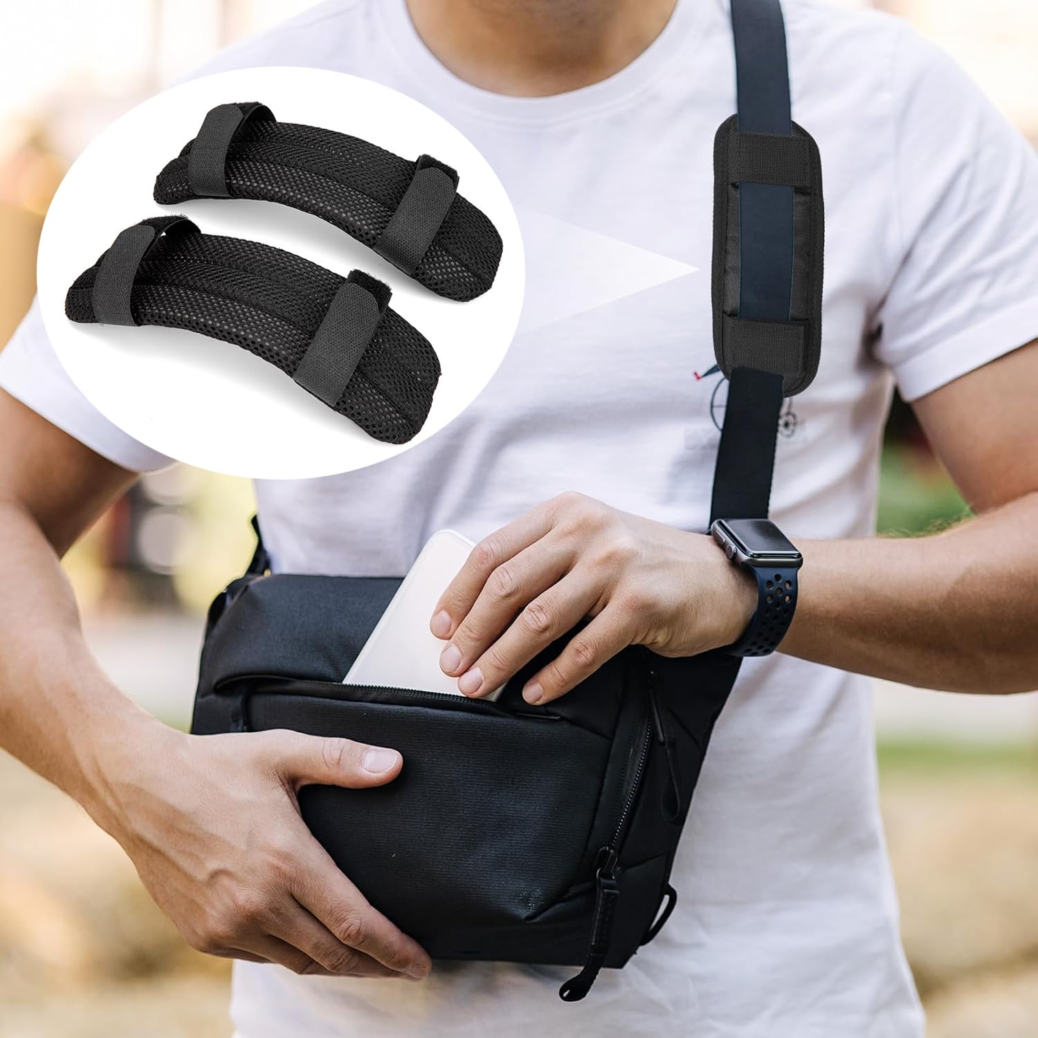 MEISO 2 Pièces Coussin d'Épaule pour Sac à Dos, Sangle Bretelle Rembourrage, Remplaçable Coussinet de Bandoulière, Coussinets de Sangle pour Sacs d'ordinateur Portable, Voyage et Sport (Noir)