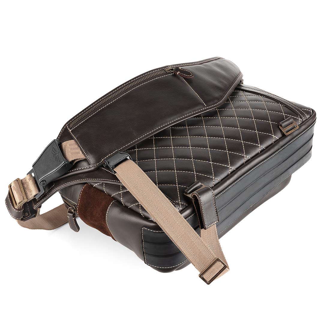 Umhängetasche Moto Aviator – Rindsleder Vollnarbenleder Vintage & Veloursleder – wasserdicht & leicht – Tasche verstellbar – ergonomisch – langlebig, braun, Retro