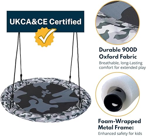 Miniatura 5 de Columpio de platillo – Asiento de columpio de árbol de 40 pulgadas con tela Oxford impermeable 900D para niños y adultos | Capacidad de peso de 700