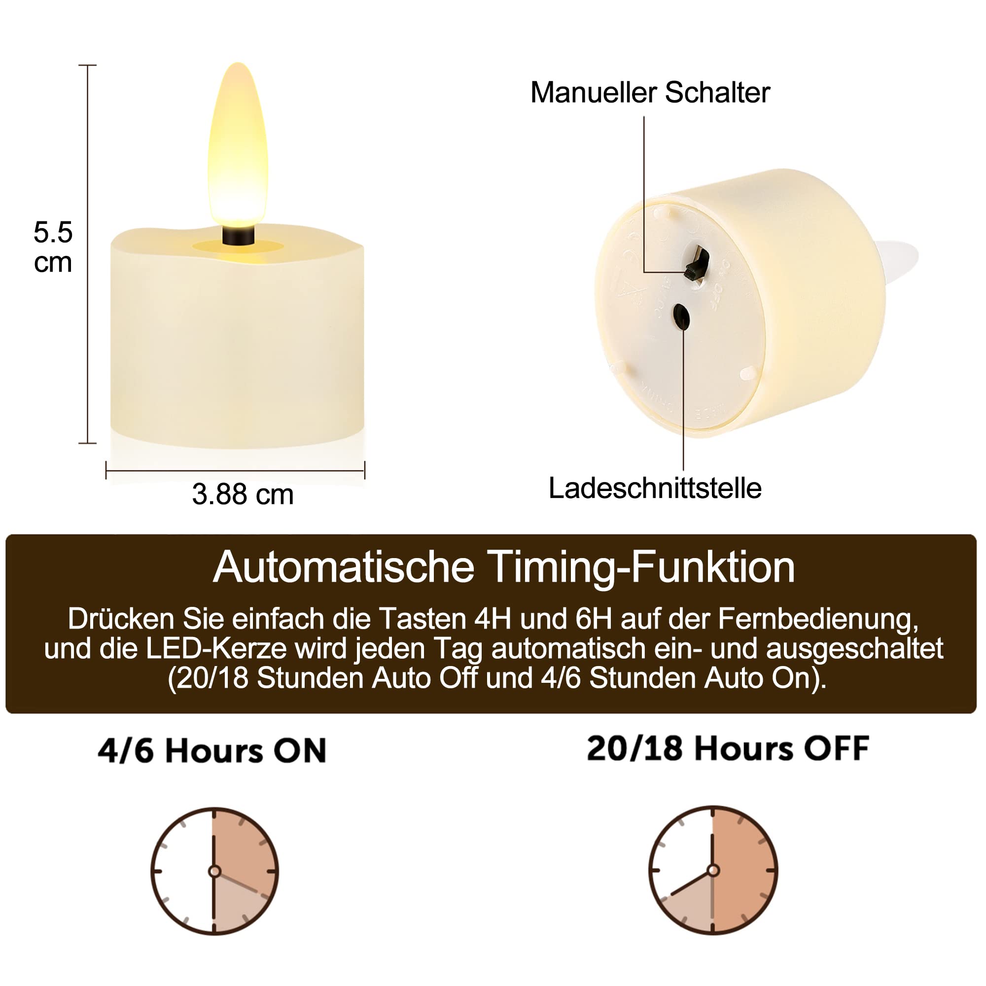 yunsheng Pack of 6 Rechargeable LED Tea Lights, Flameless Candles with Timer Remote Control and 6 Ports USB Charging Cable - Image 2