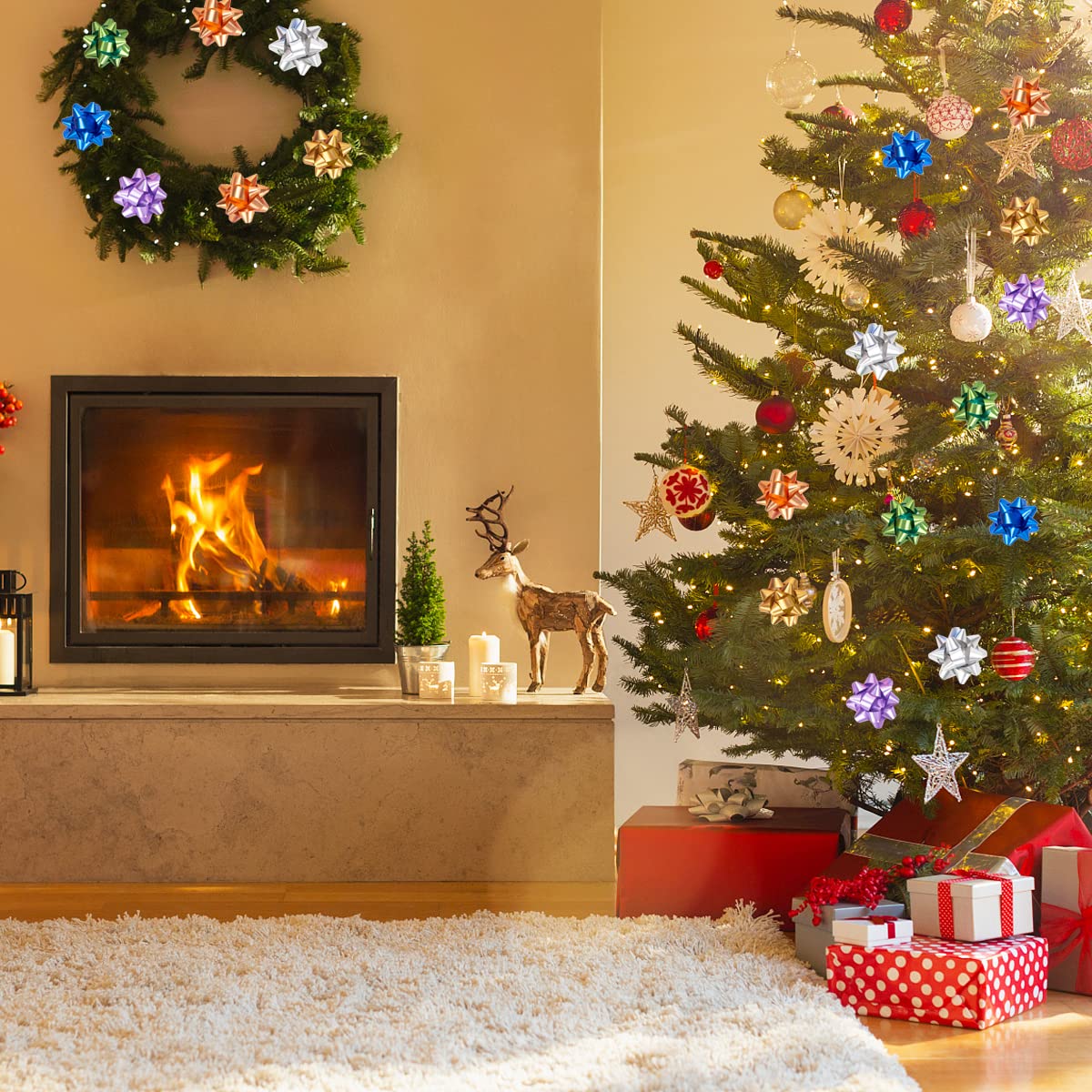 100 lazos pequeños de estrellas para envolver regalos y regalos, múltiples lazos de Navidad de coClour, para fiestas, cumpleaños, bodas u otras vacaciones. (estilo 1)