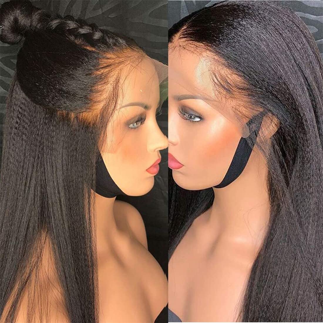 Yaki Kinky Straight Lace Front Wigs 26 inch 13x4 Yaki Straight Human Hair Wigs for Black Women Brazilian Yaki Straight Lace Wig Pre Plucked with Baby Hair 150 Density Natural Color