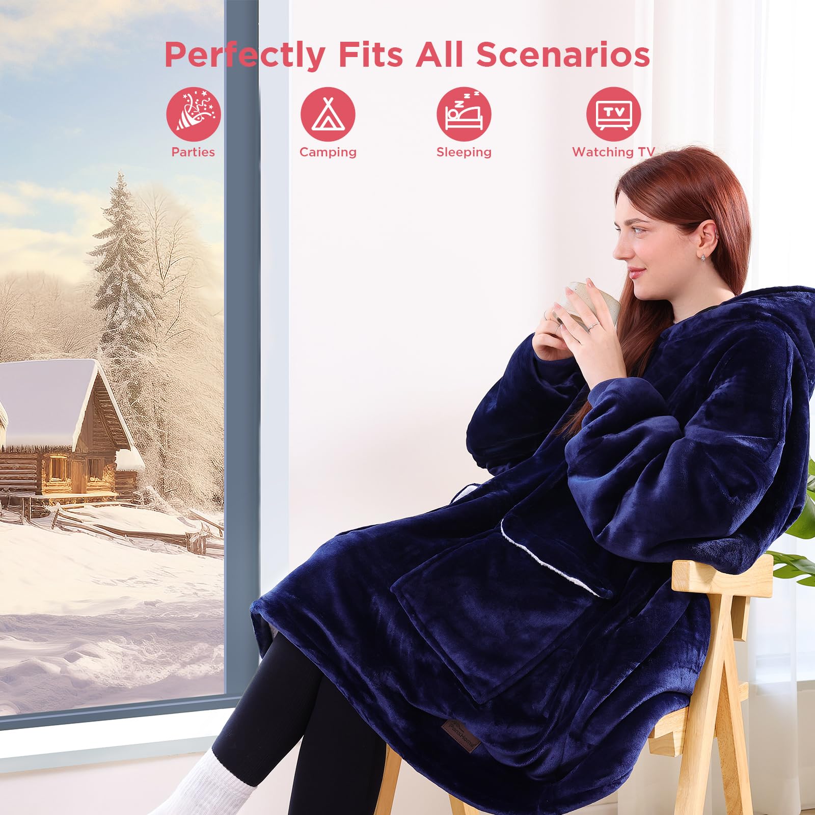 PanxHome Coperta con Maniche, 480GSM Coperta Indossabile, Taglia Unica XI-5XL, Plaid con Maniche Donna Uomo, Plaid Divano, Coperta TV