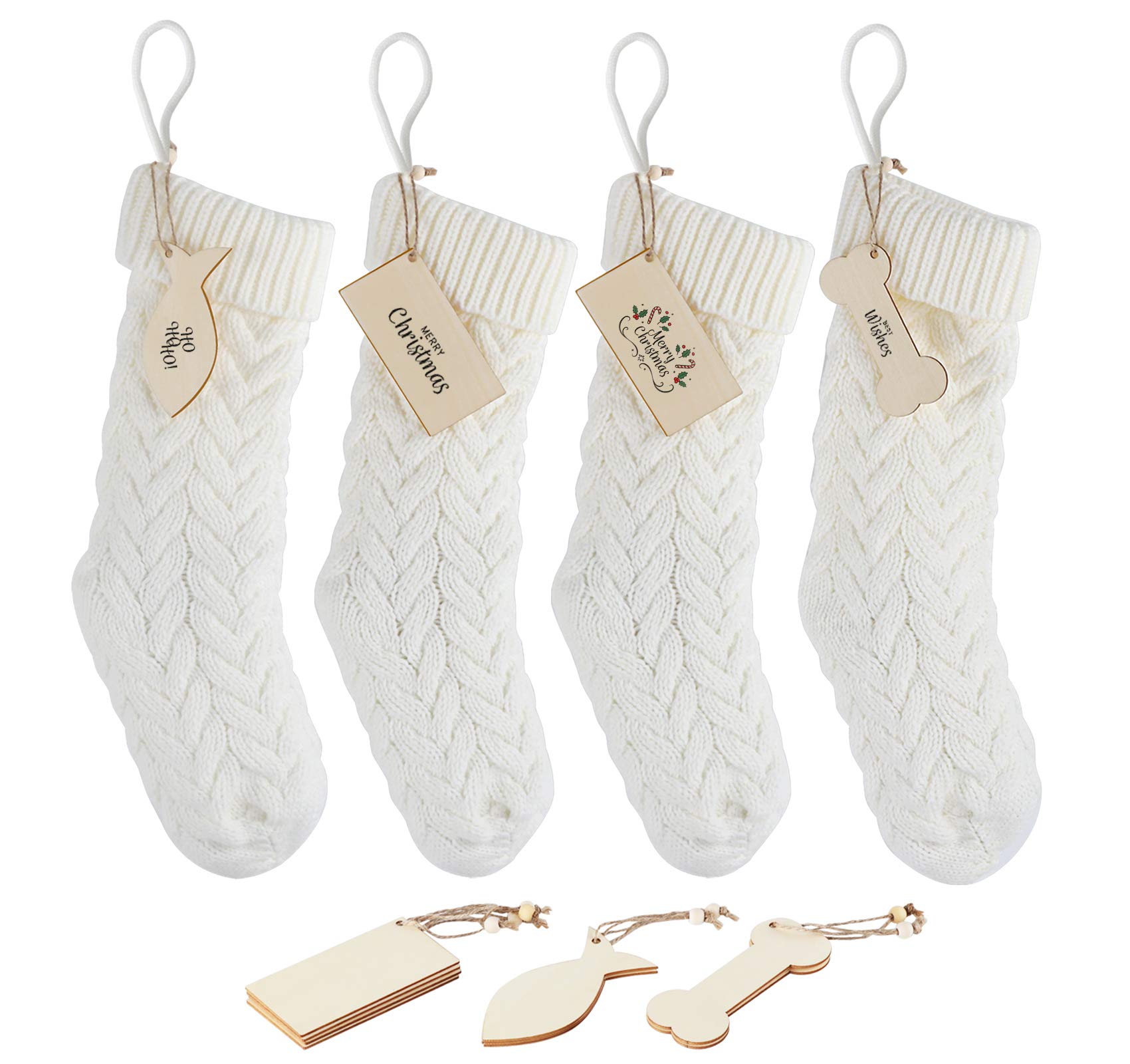 ABSOFINE 4er Set Weihnachtsstrümpfe Weiß, Nikolausstiefel zum Befüllen Weihnachsstrumpf als Weihnachtsgeschenktasche, Nikolausstrumpf auf Kamin, Schaufenster, Weihnachtsdekoratio, Unisex
