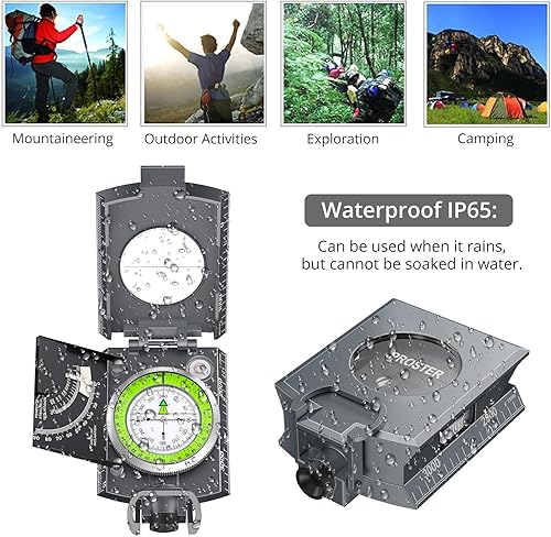 Miniatura 19 de Proster Brújula IP65 para senderismo de supervivencia, brújula de observación lensatic para navegación de camping, brújula con clínómetro y bolsa
