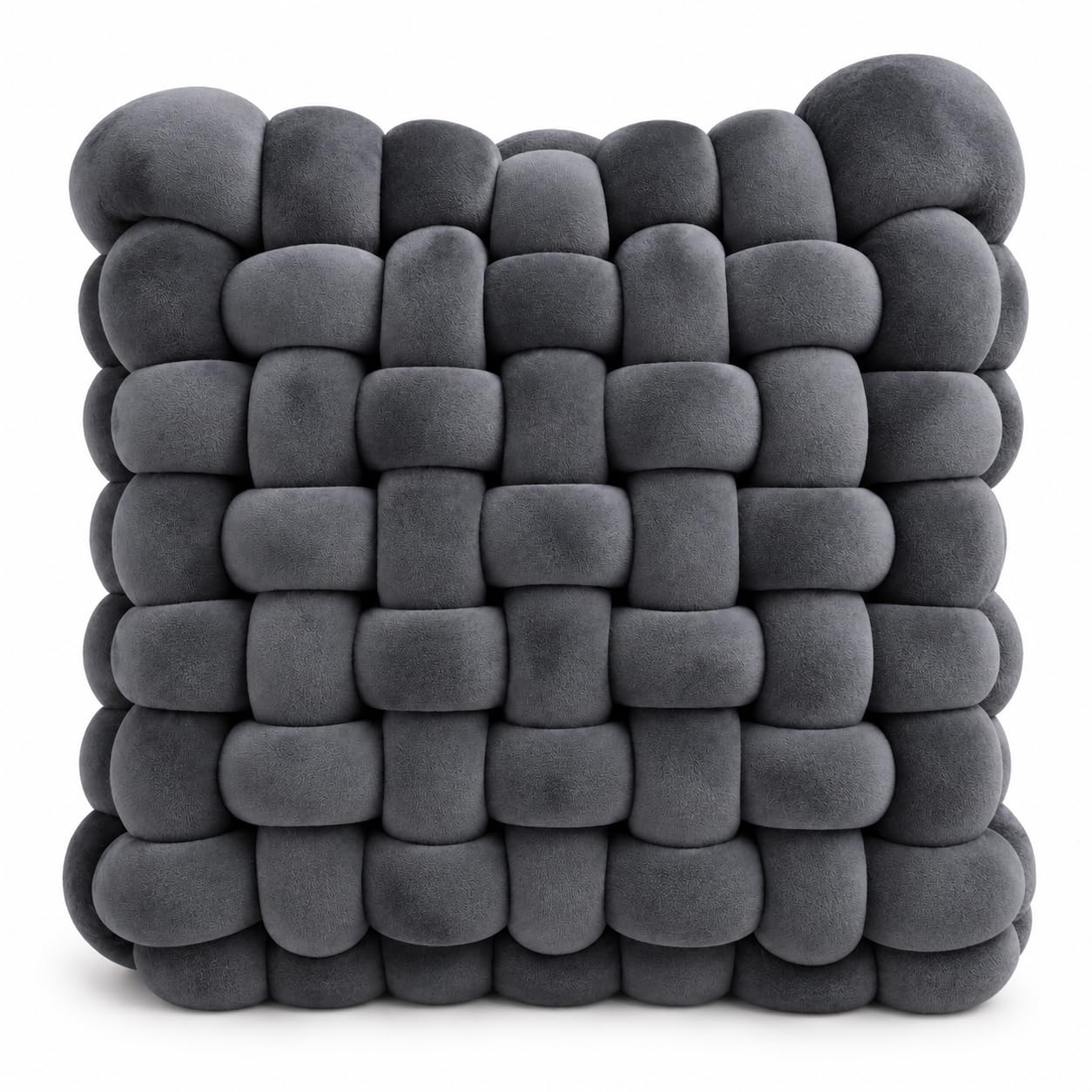 Knotted Cushion 30cm Chunky Woven Square Throw Pillow Home - Silver Grey