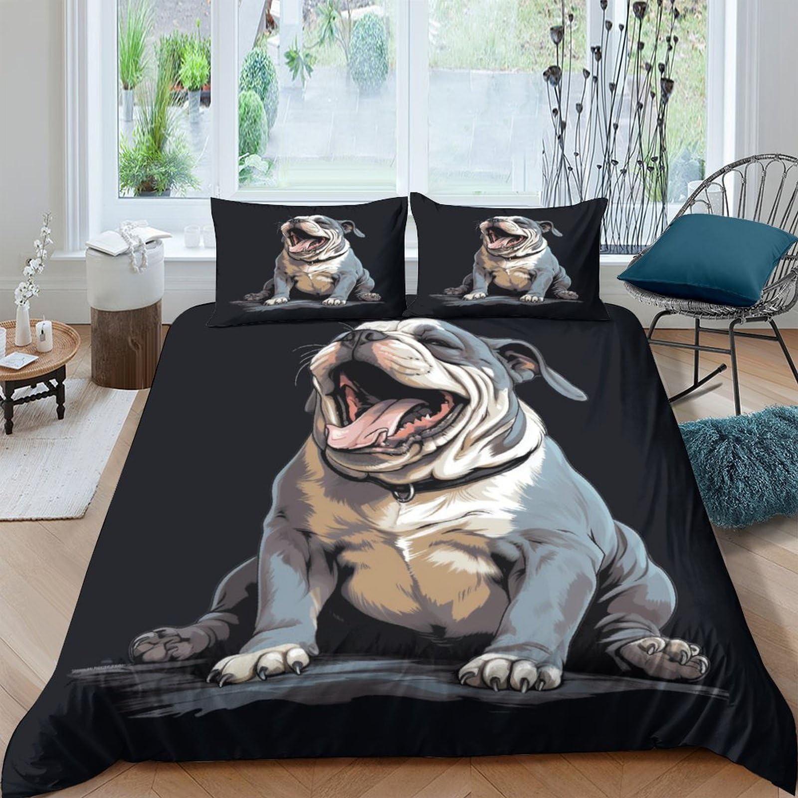 VUDBELAFC English Bulldog Duvet Cover Sets 3 PCS Hotel Quality Quilt Cover Bedding Sets Bed Covers with Pillowcases with Zipper Closure Breathable Stylish Comforter Double（200x200cm）