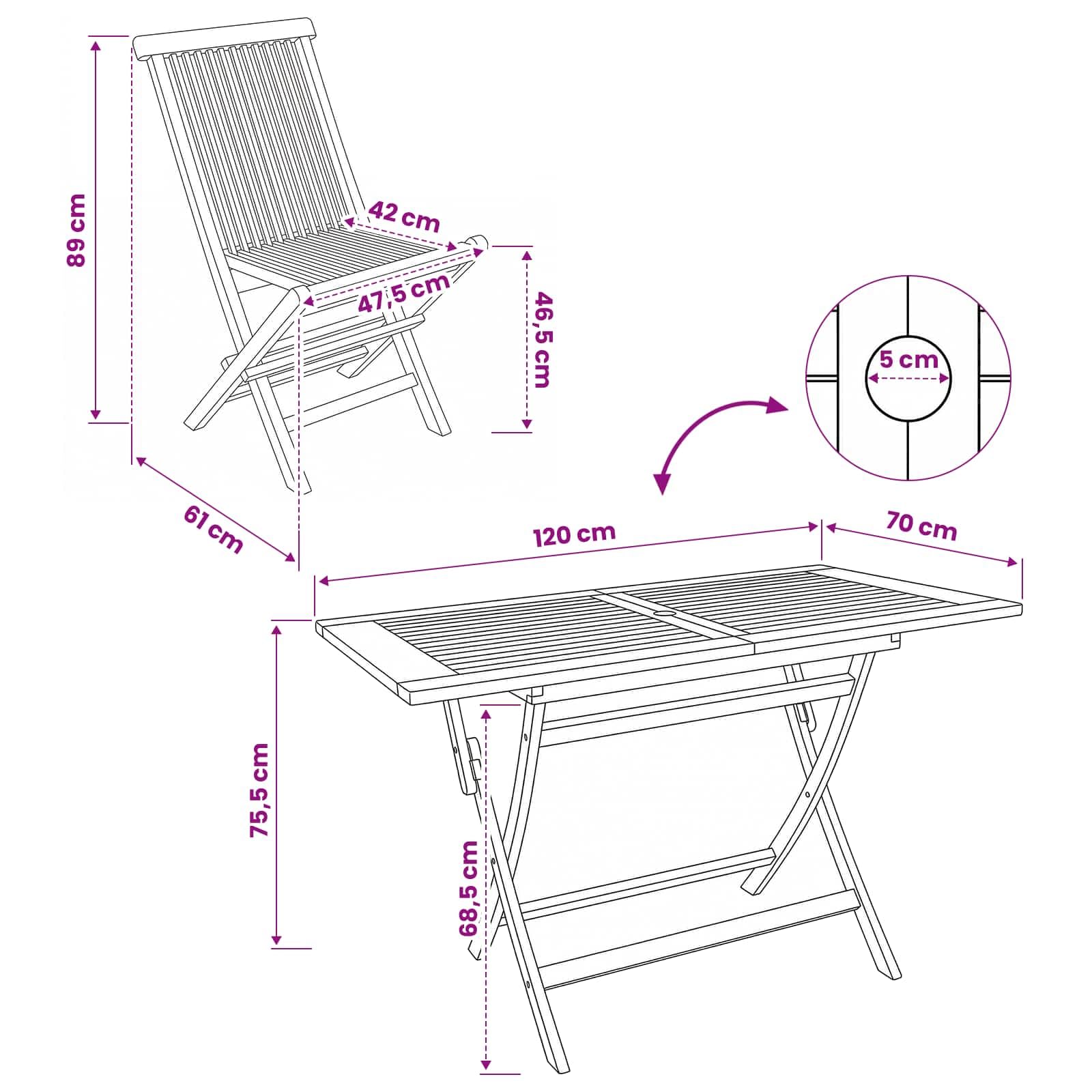 vidaXL Set di Mobili da Giardino 5 pz Naturale Legno di teak solido